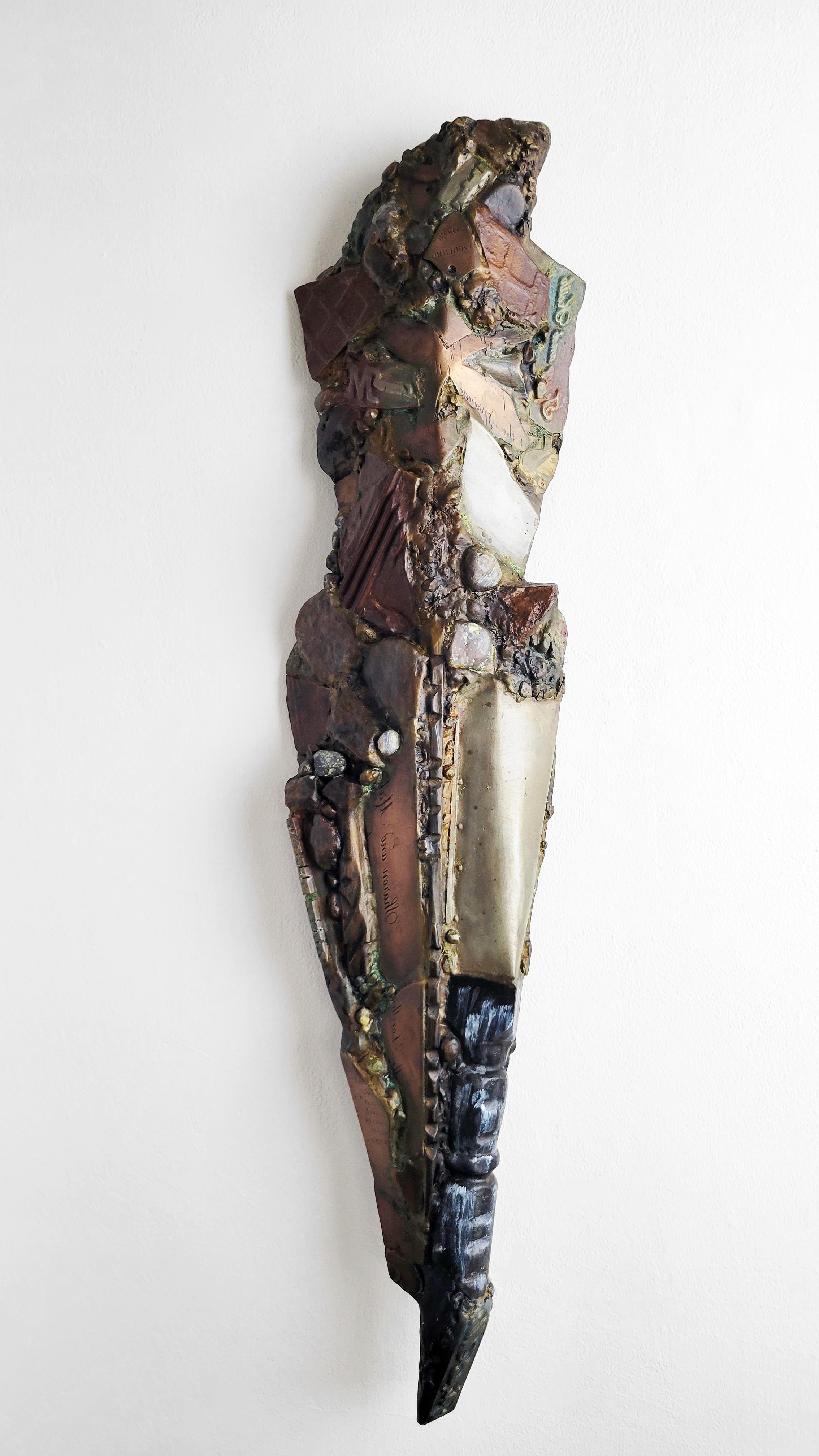 Knight Emerged 583 is from Linda Stein’s Knights of Protection series, which she started after being forced to evacuate her New York downtown studio for a year post-9/11.  Stein's Knights are shield-like forms made of mixed media that hang on the
