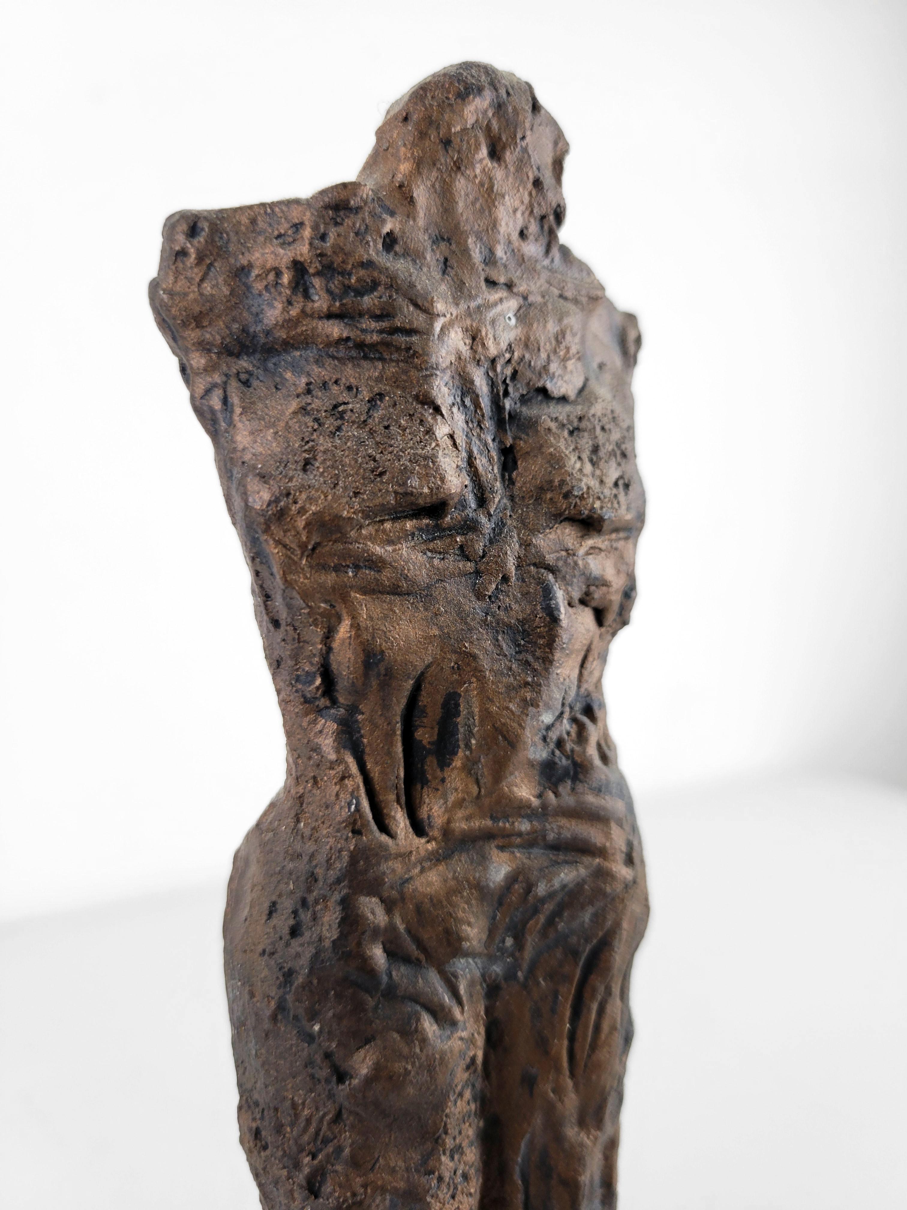 Linda Stein, Village Knight 674 - Contemporary Ceramic Sculpture Dark Colors For Sale 5