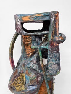 Mixed Media Metal Wood Stone Contemporary Art Sculpture - Two Women Standing 322