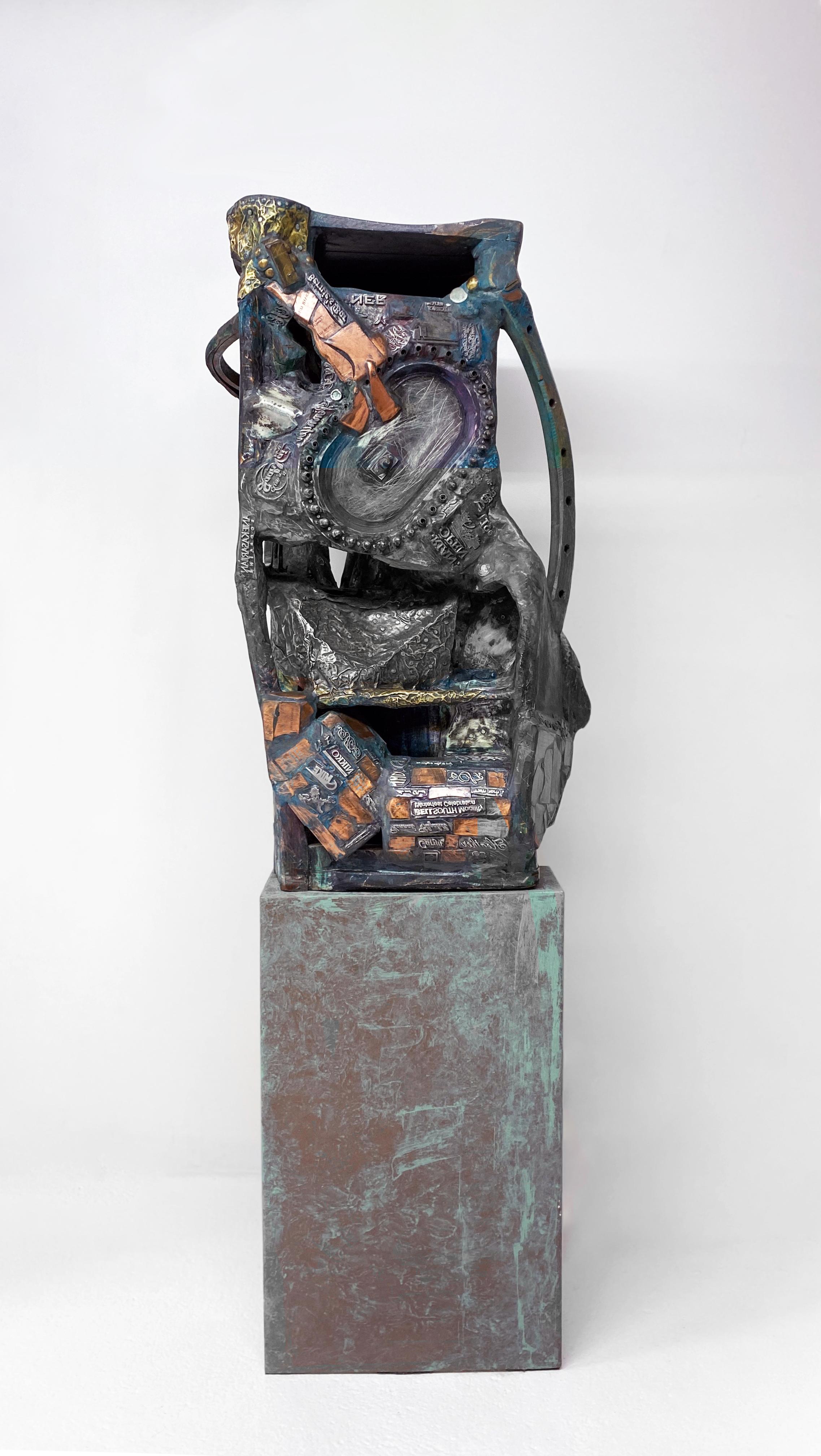 Técnica mixta Metal Art Escultura contemporánea de madera y piedra - Dos mujeres de pie 322 en venta 2