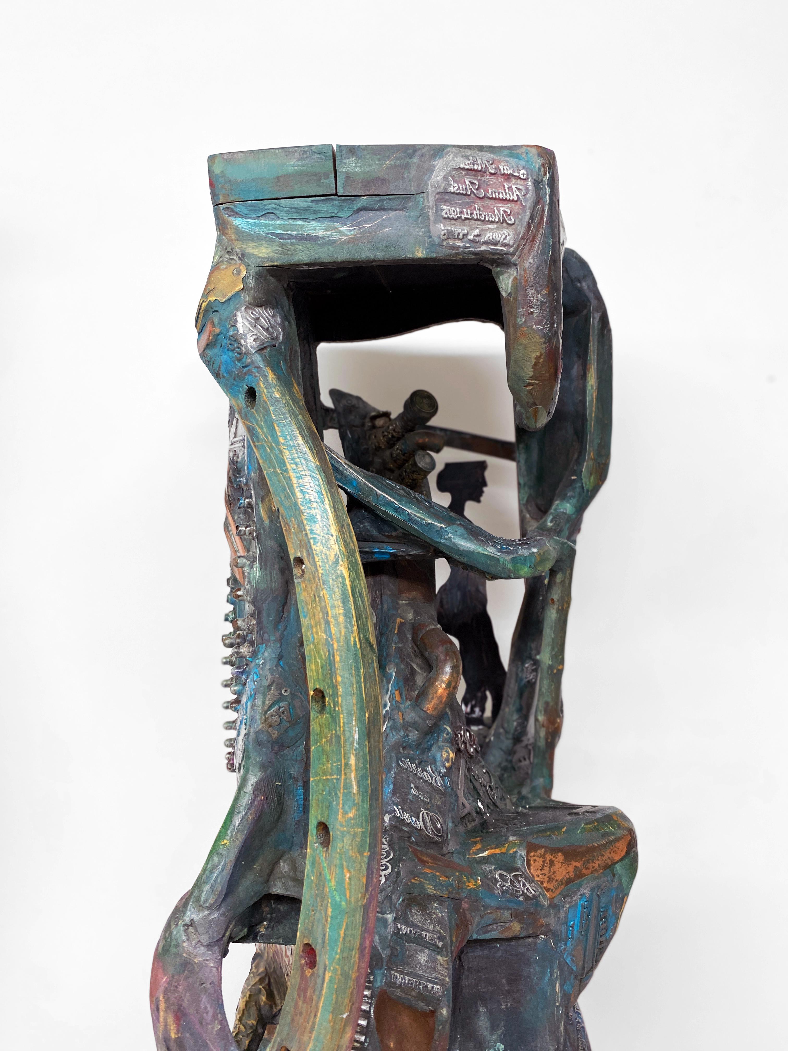 Técnica mixta Metal Art Escultura contemporánea de madera y piedra - Dos mujeres de pie 322 en venta 4