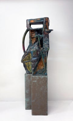 Mixed Media Metal Wood Stone Contemporary Art Sculpture - Deux femmes debout 322