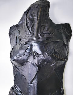 Feminist Contemporary Black Leather Metal Figurative Wall Sculpture Sentinel 689