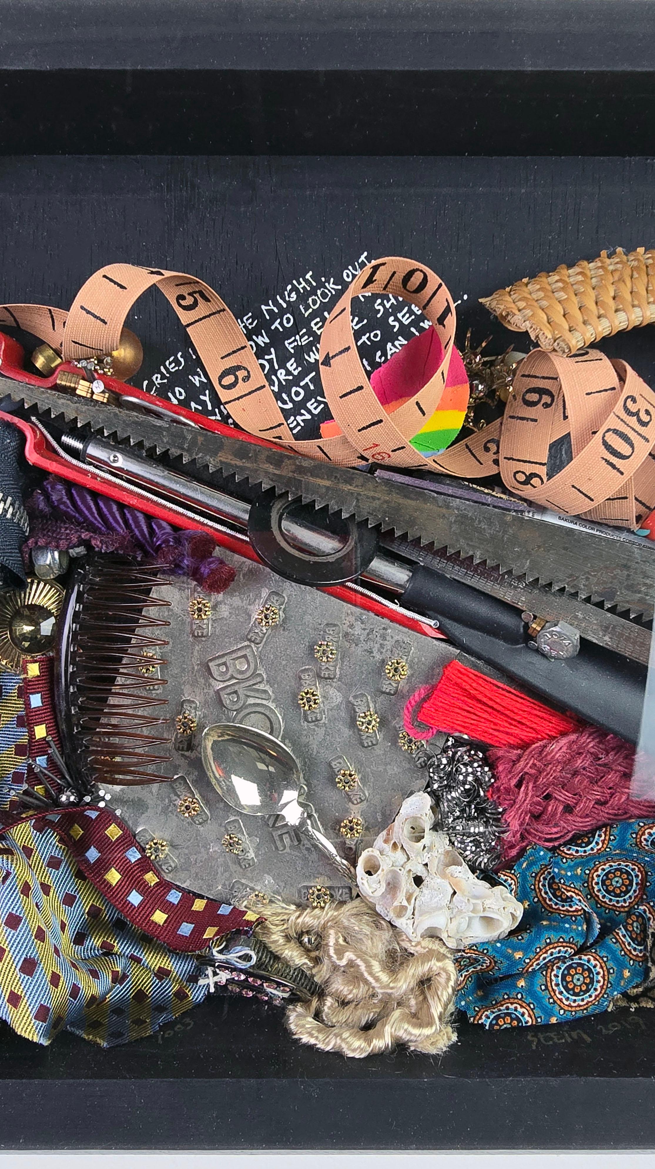 Linda Stein, Spoon to Shell 1003 - Mixed Media Shell Wood Contemporary Assemblage Sculpture

Spoon to Shell 1003 is from Linda Stein's Holocaust Heroes: Fierce Females series, which highlights Holocaust-era female heroes.

According to Stein:
“The