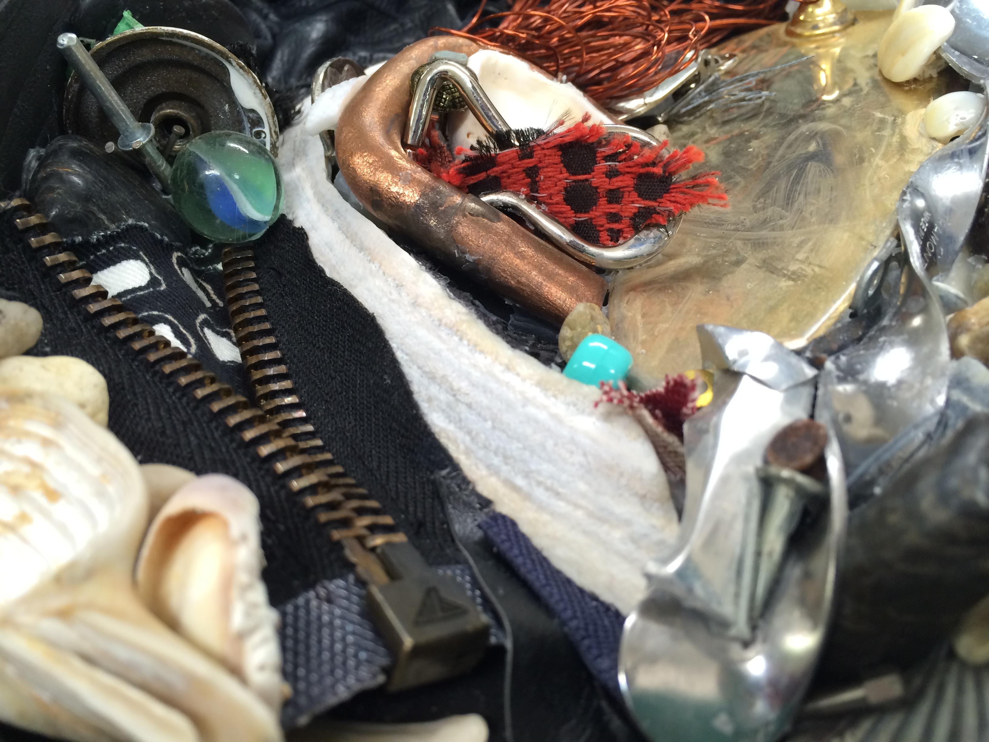 Spoon to Shell 829 - Mixed Media Shell Wood Contemporary Assemblage Sculpture - Brown Still-Life Sculpture by Linda Stein