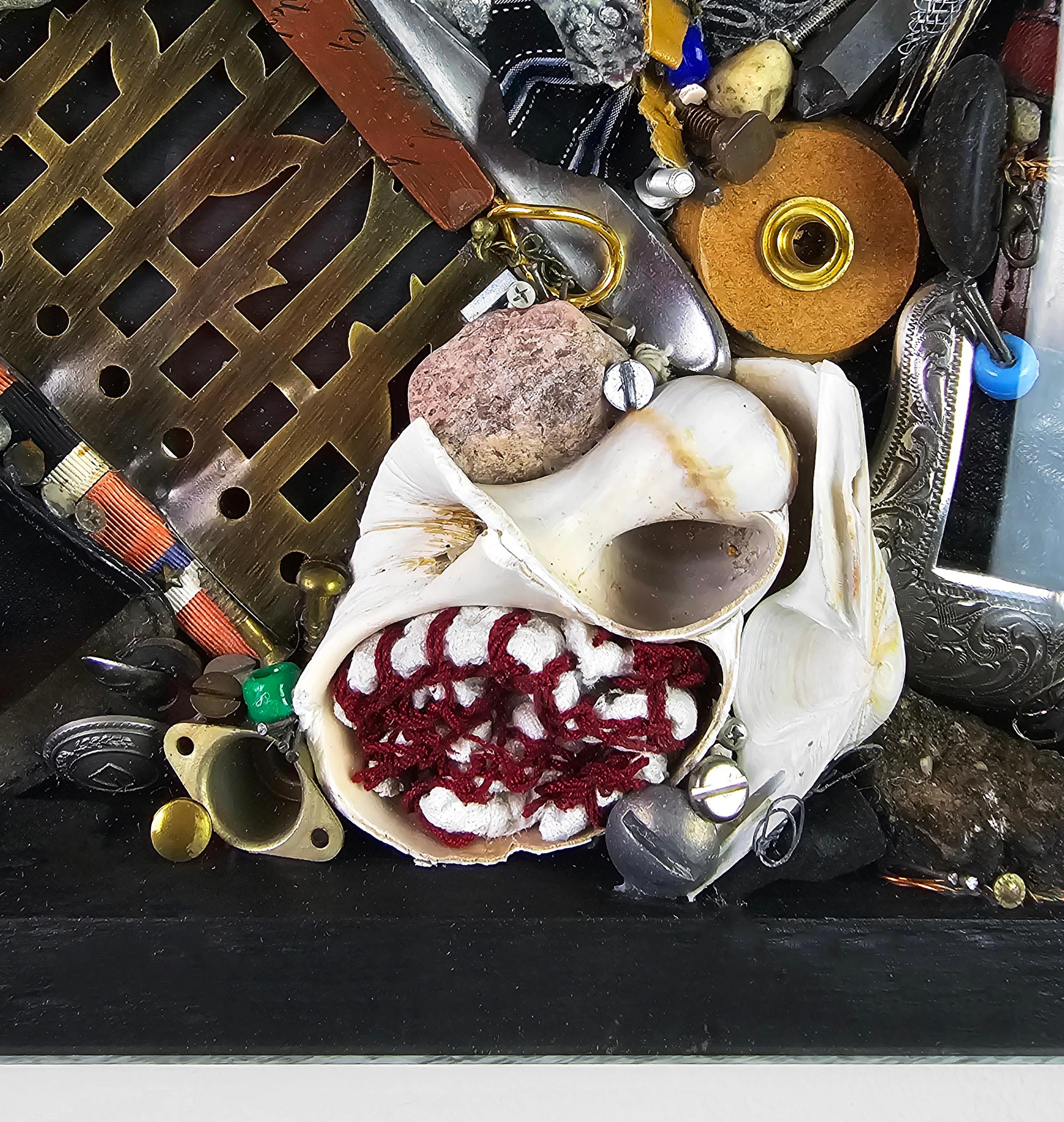 Spoon to Shell 830 - Mixed Media Shell Wood Contemporary Assemblage Sculpture For Sale 2