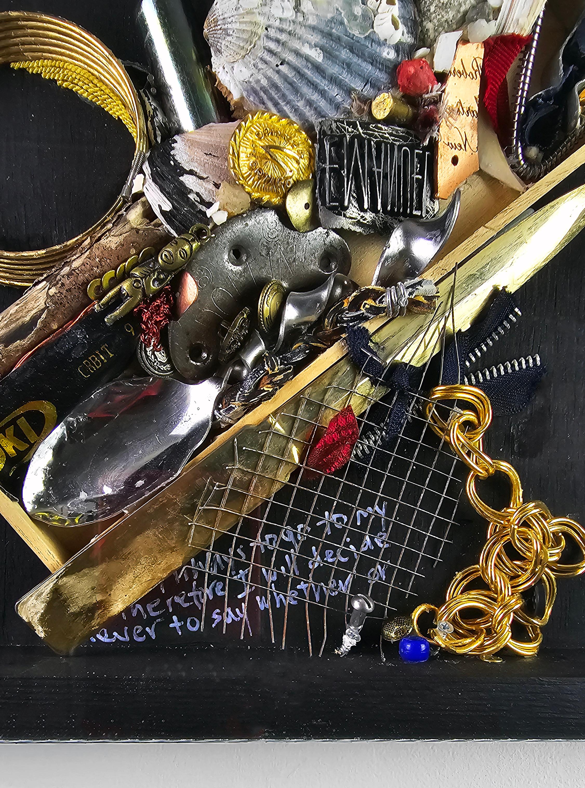Spoon to Shell 833 - Mixed Media Shell Wood Contemporary Assemblage Sculpture For Sale 3