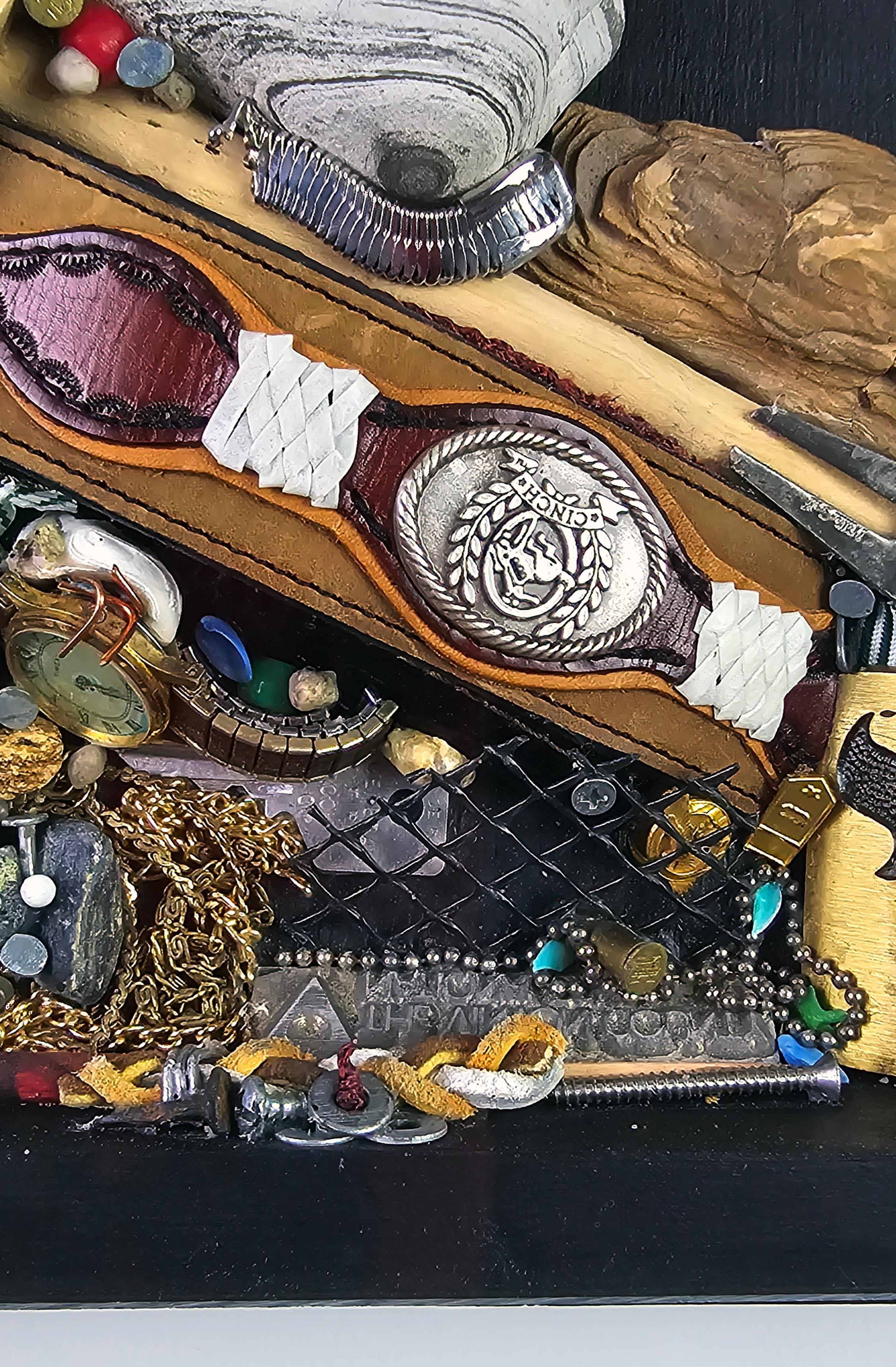 Spoon to Shell 840 - Mixed Media Shell Wood Contemporary Assemblage Sculpture For Sale 1