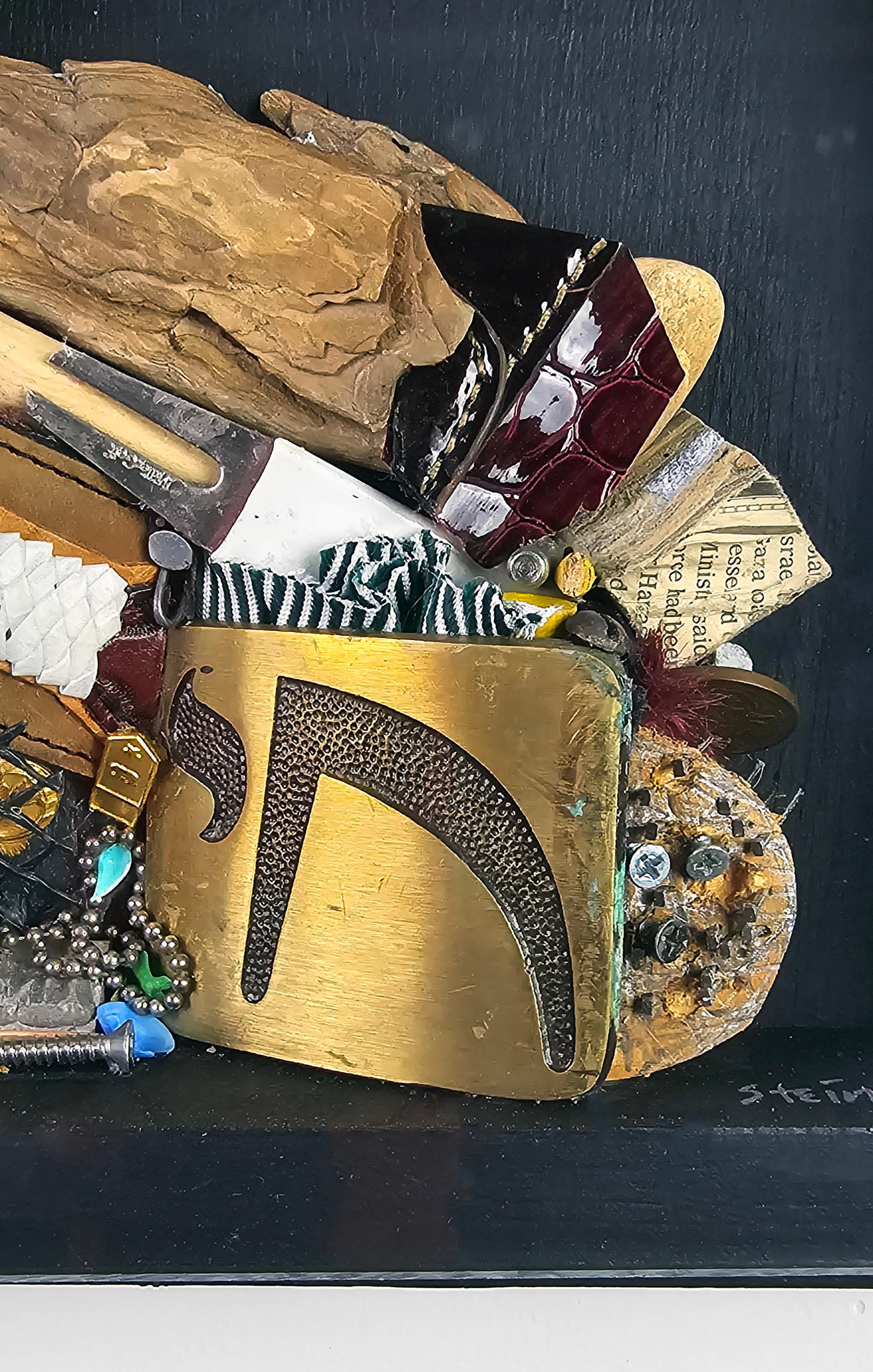 Spoon to Shell 840 - Mixed Media Shell Wood Contemporary Assemblage Sculpture For Sale 3