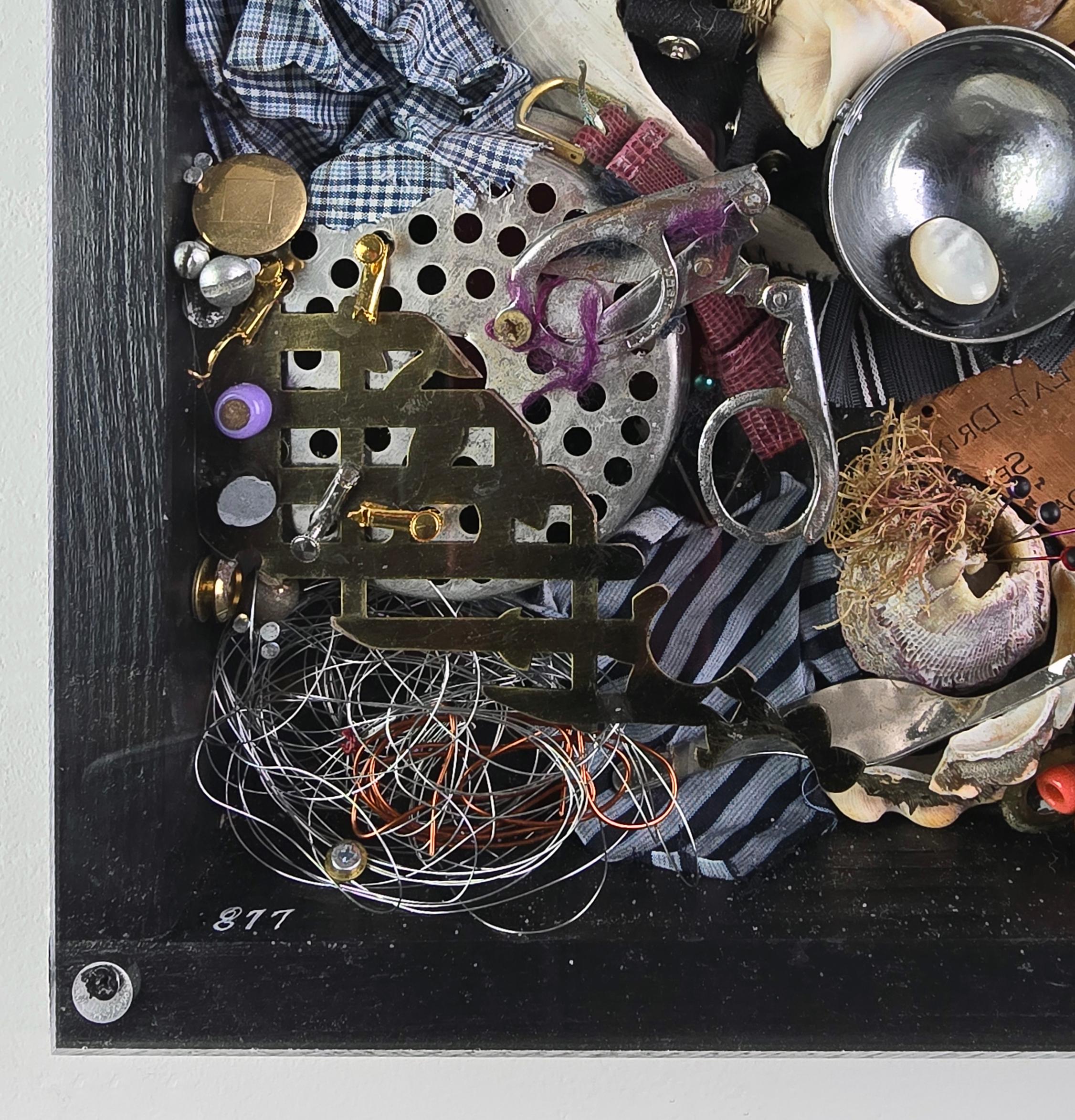 Spoon to Shell 877 - Mixed Media Shell Wood Contemporary Assemblage Sculpture For Sale 3