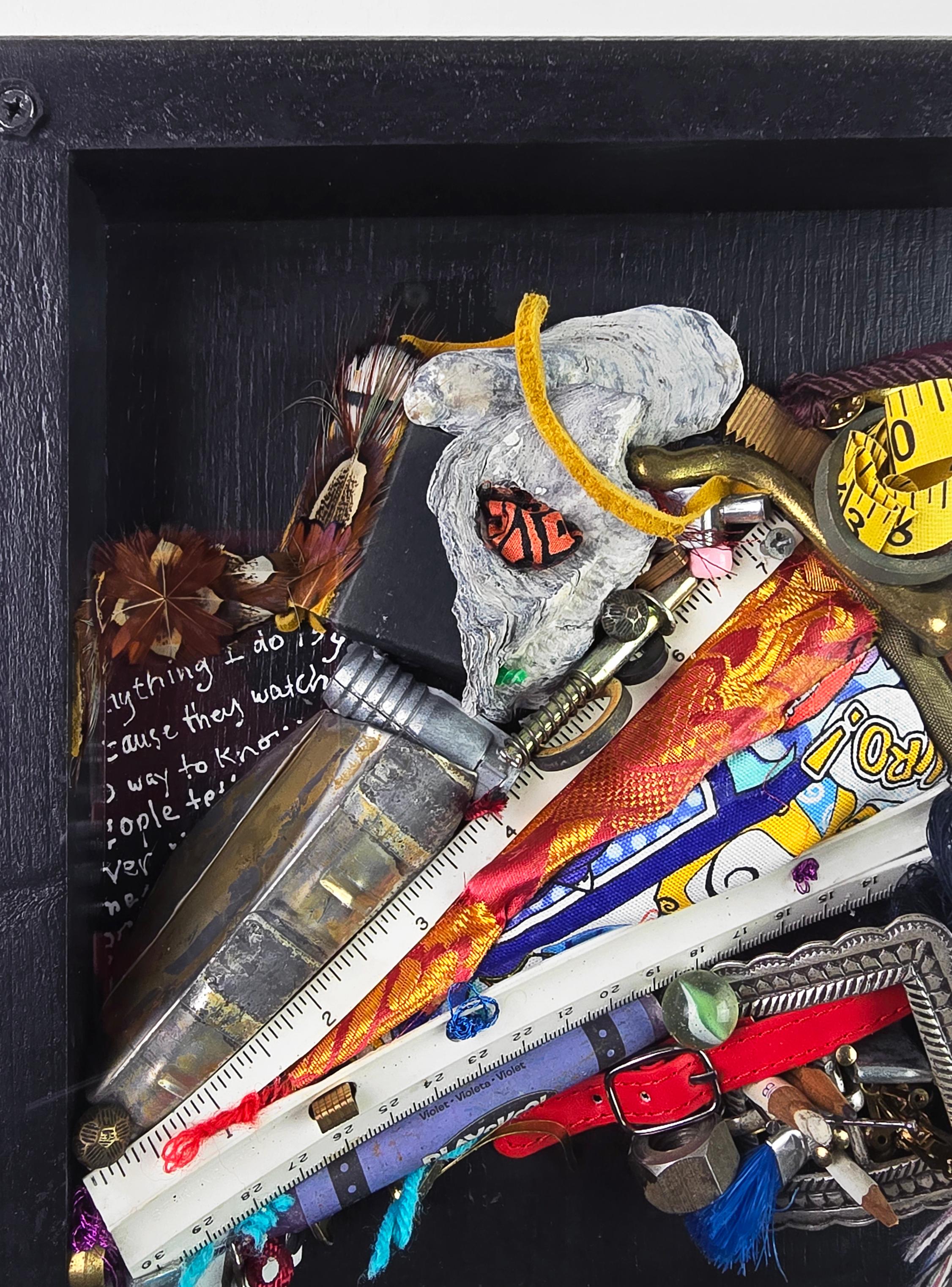 Spoon to Shell 915 - Mixed Media Shell Wood Contemporary Assemblage Sculpture - Brown Still-Life Sculpture by Linda Stein