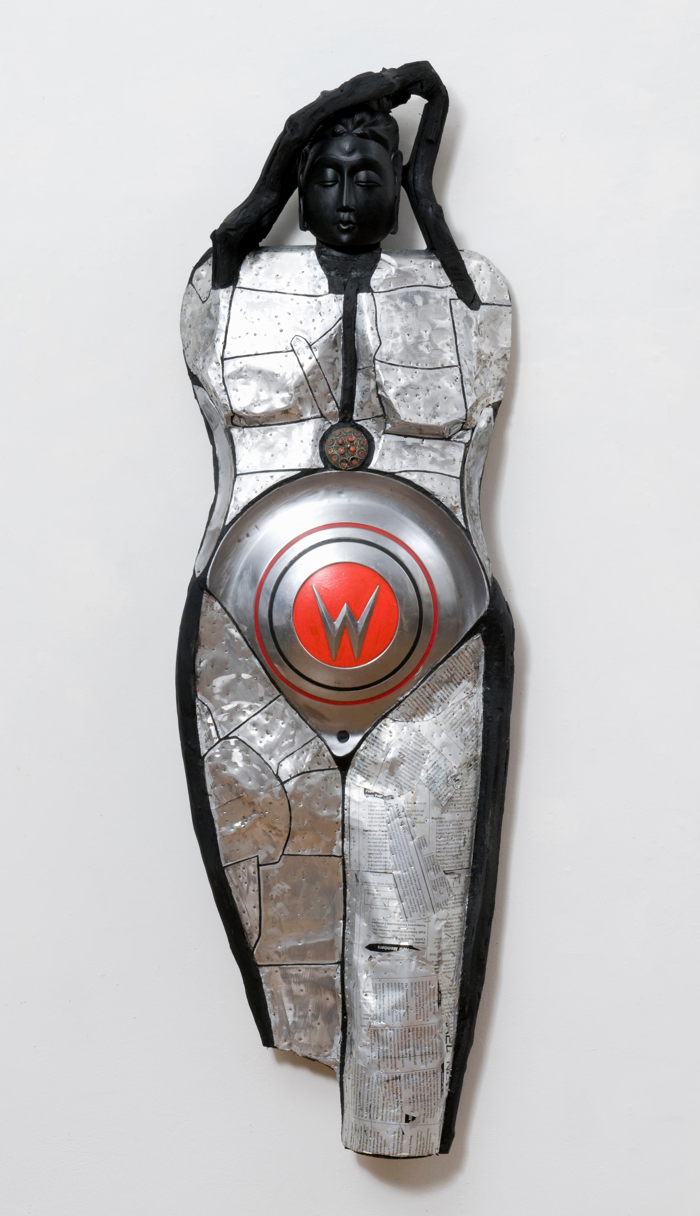 Linda Stein, W 629 - Sculpture de armure contemporaine en métal noir et argent