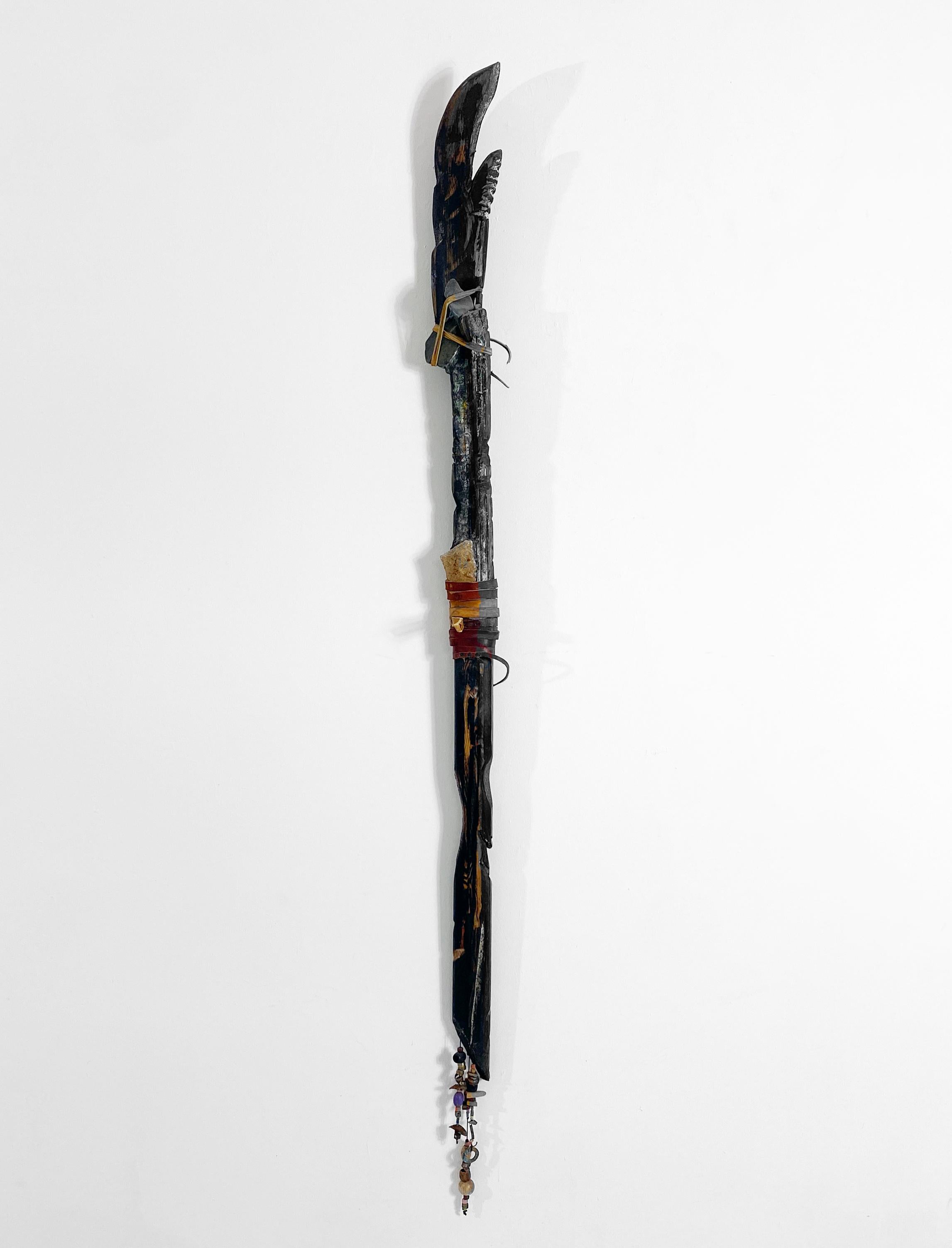 Wood, Metal, Stone, Mixed Media Contemporary Sculpture - Easel Scepter 167 - Brown Abstract Sculpture by Linda Stein