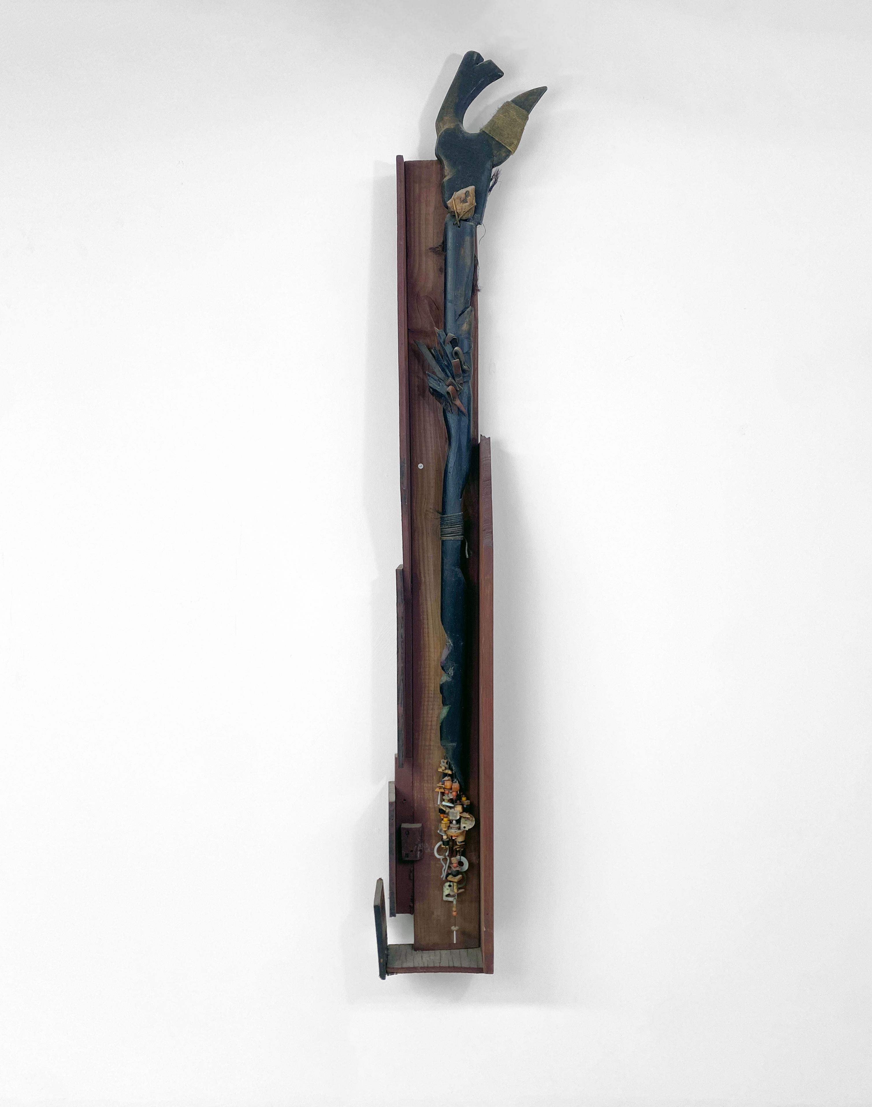 Linda Stein Abstract Sculpture - Wood, Metal, Stone, Mixed Media Contemporary Sculpture - Heartstone Scepter 163