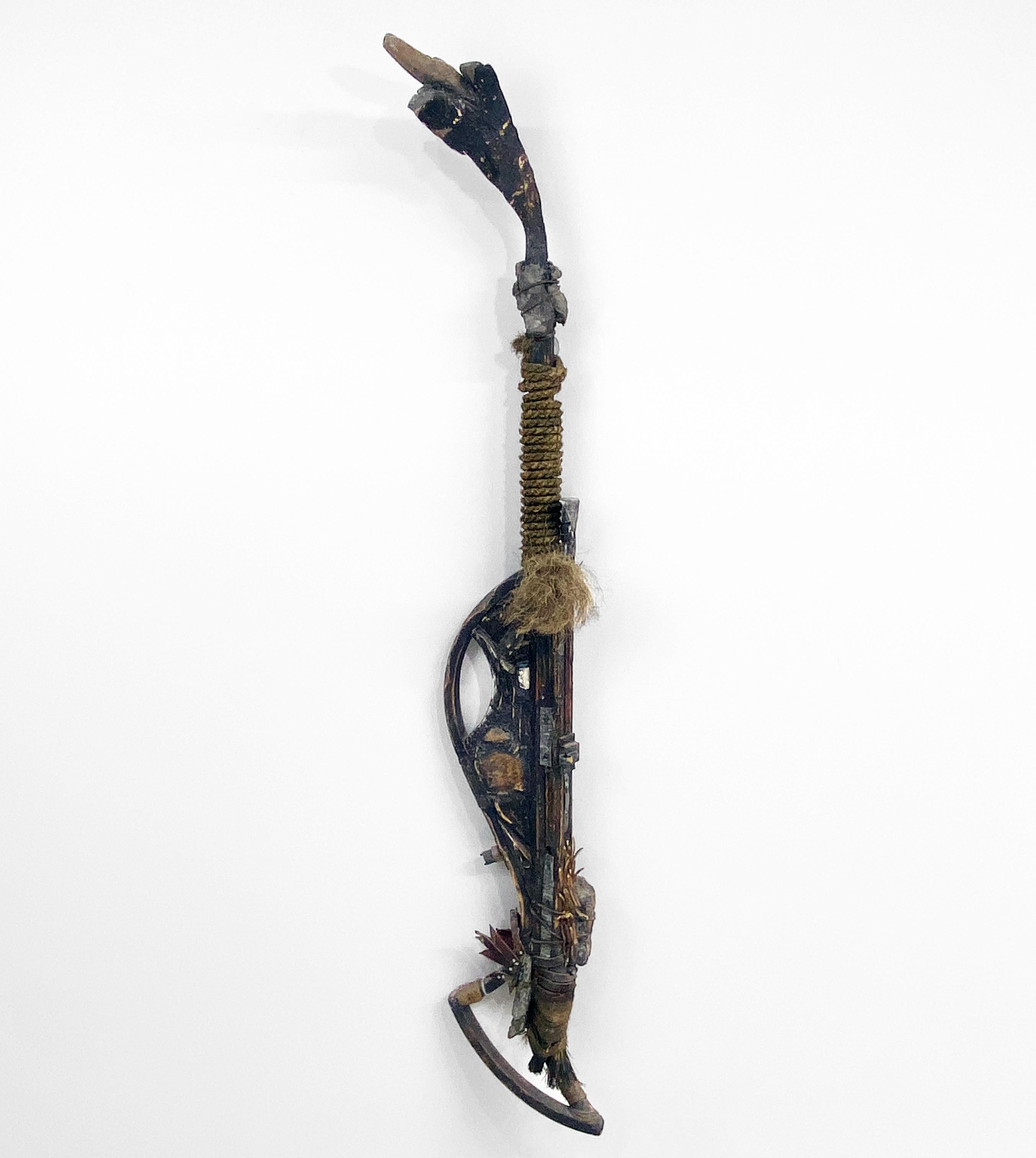Wood, Metal, Stone, Mixed Media Contemporary Sculpture - Rocking Staff 171 - Brown Abstract Sculpture by Linda Stein