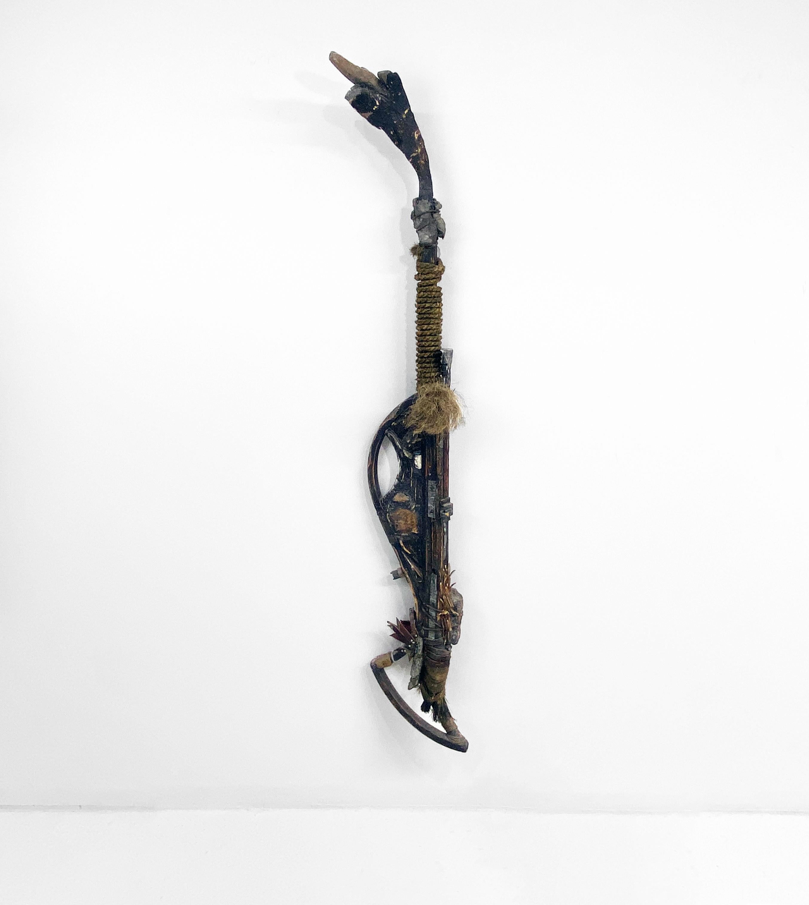 Linda Stein Abstract Sculpture - Wood, Metal, Stone, Mixed Media Contemporary Sculpture - Rocking Staff 171