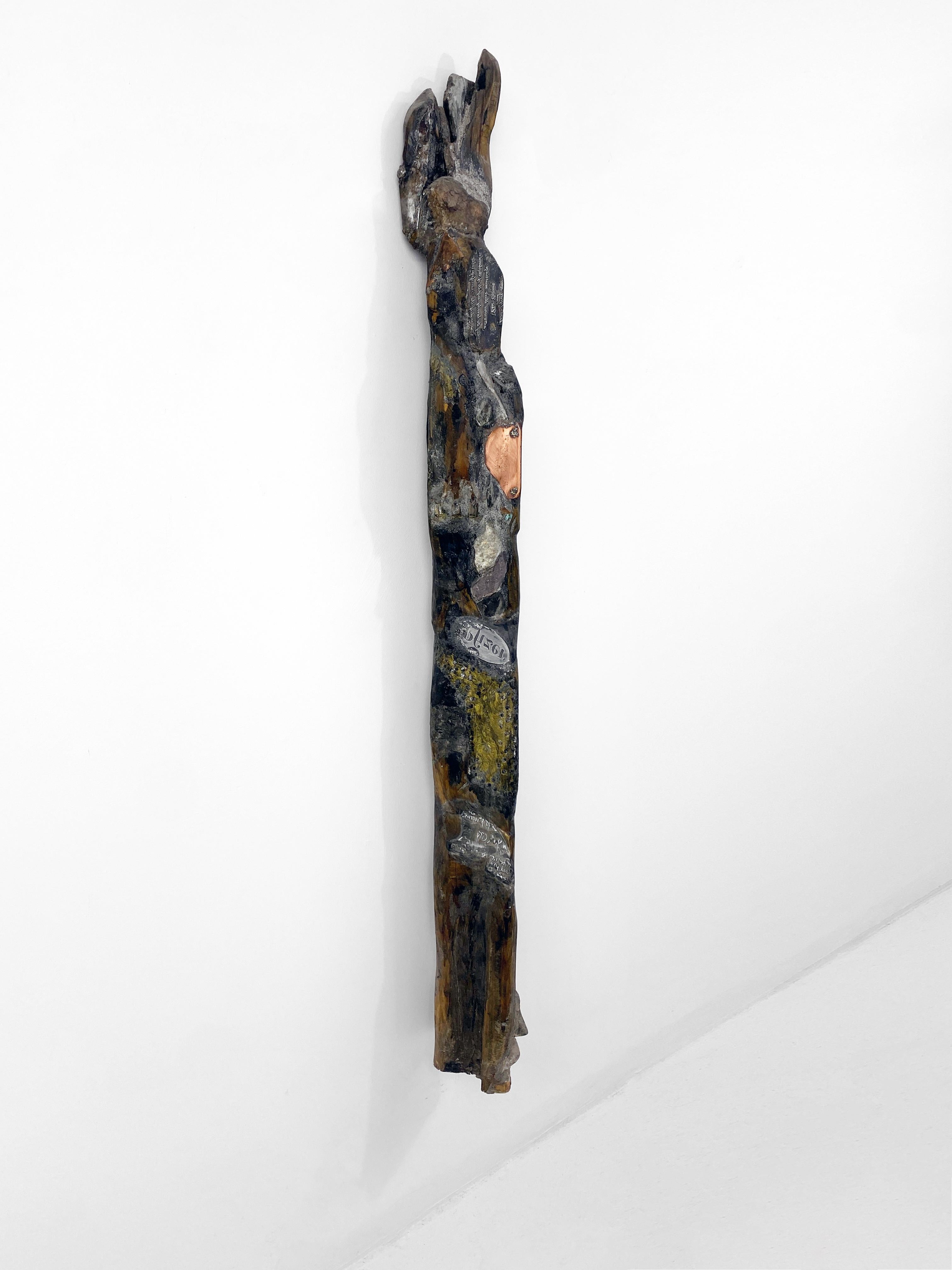 Wood, Metal, Stone, Mixed Media Contemporary Sculpture - The Oracle 162 - Brown Abstract Sculpture by Linda Stein