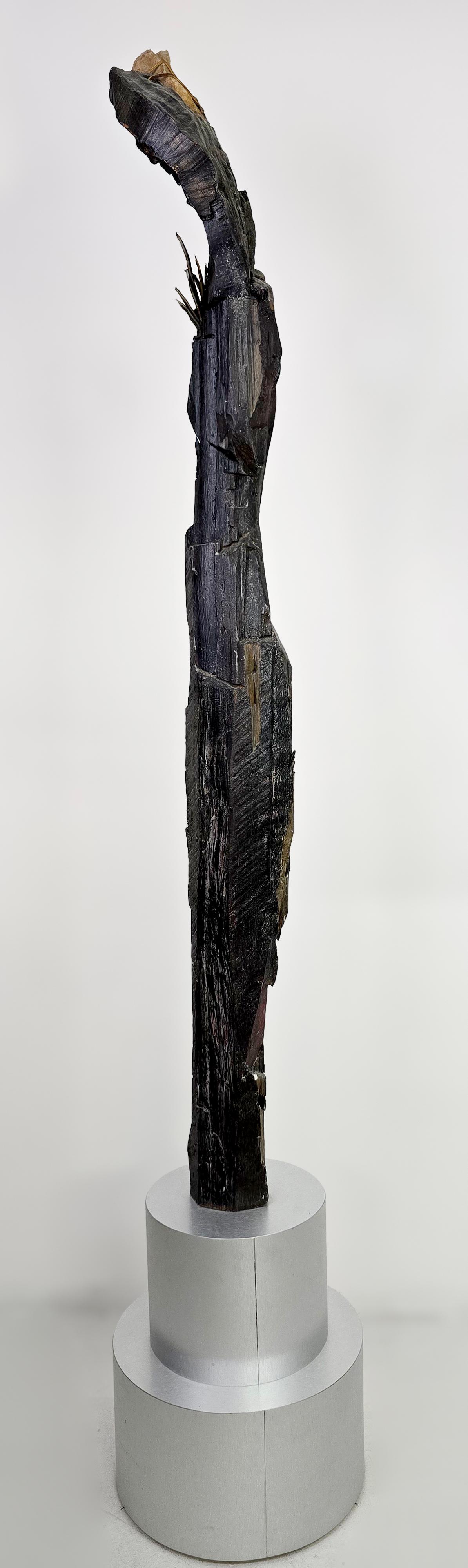 Wood, Stone, Leather, Mixed Media Contemporary Totem Sculpture - Offering 170 - Marron Abstract Sculpture par Linda Stein