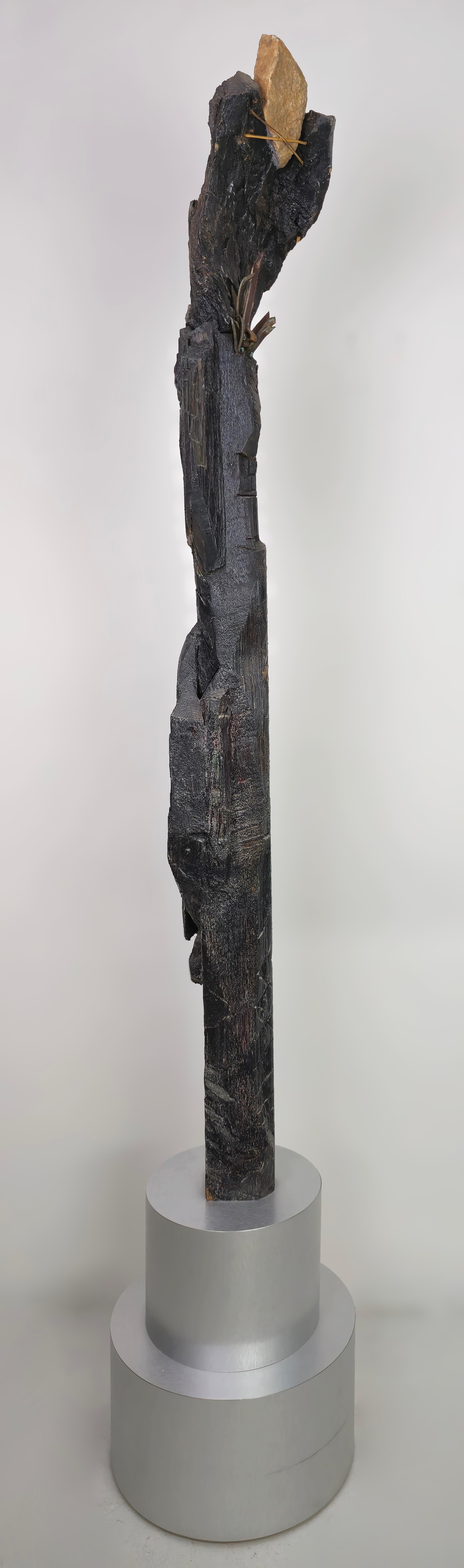 Wood, Stone, Leather, Mixed Media Contemporary Totem Sculpture - Offering 170 en vente 1