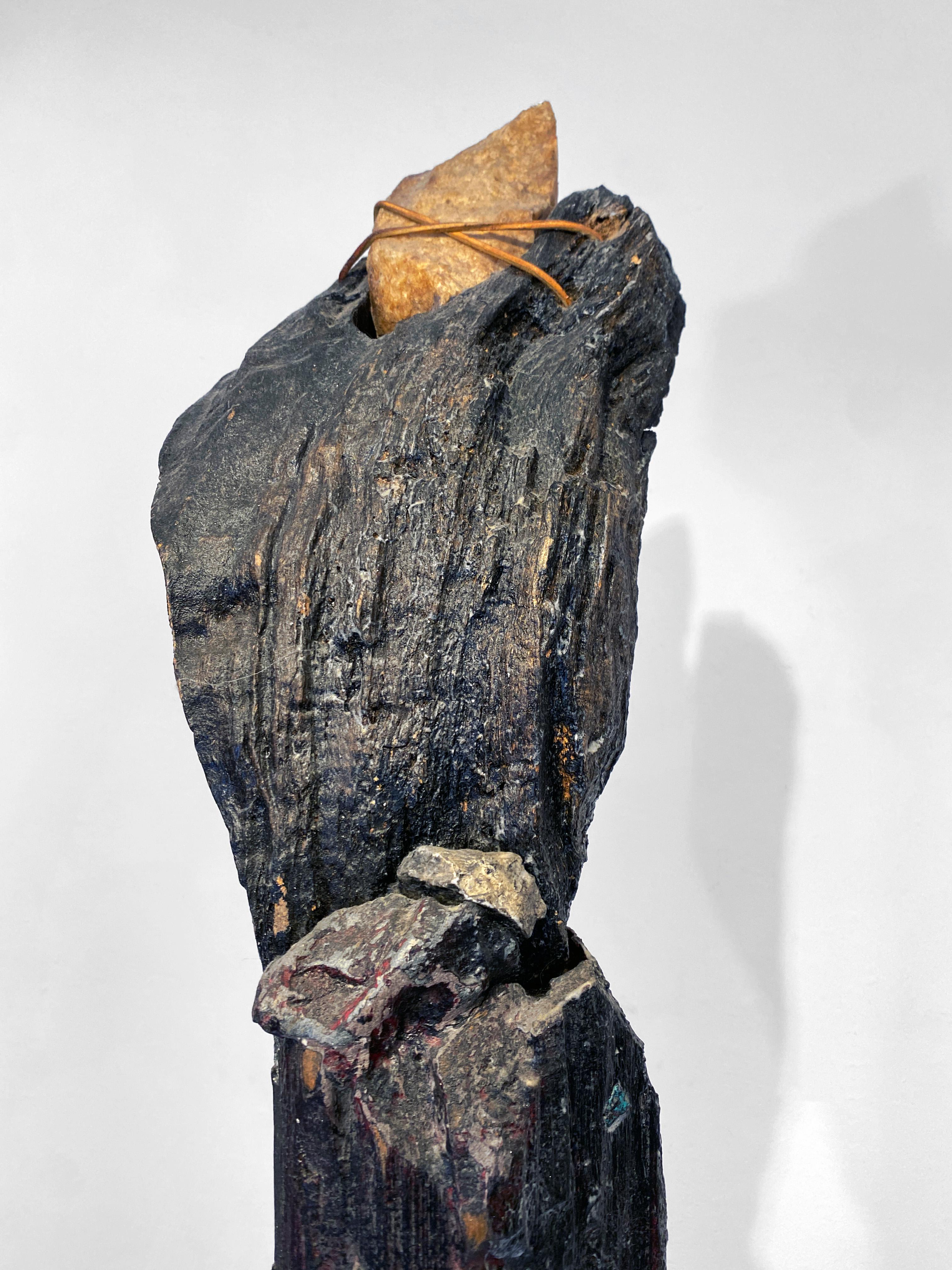 Wood, Stone, Leather, Mixed Media Contemporary Totem Sculpture - Offering 170 en vente 2