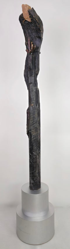 Scultura Totem contemporanea in legno, pietra, pelle e materiali misti - Offerta 170