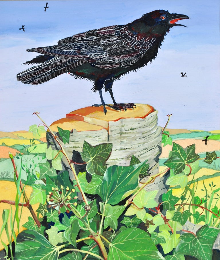 Linda Telfer - Crow and Ivy - Modernist English Gouache Animal Painting ...