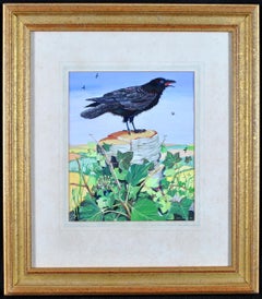 Vintage Crow & Ivy - Modernist English Gouache Animal Painting Exhibited Hackney London