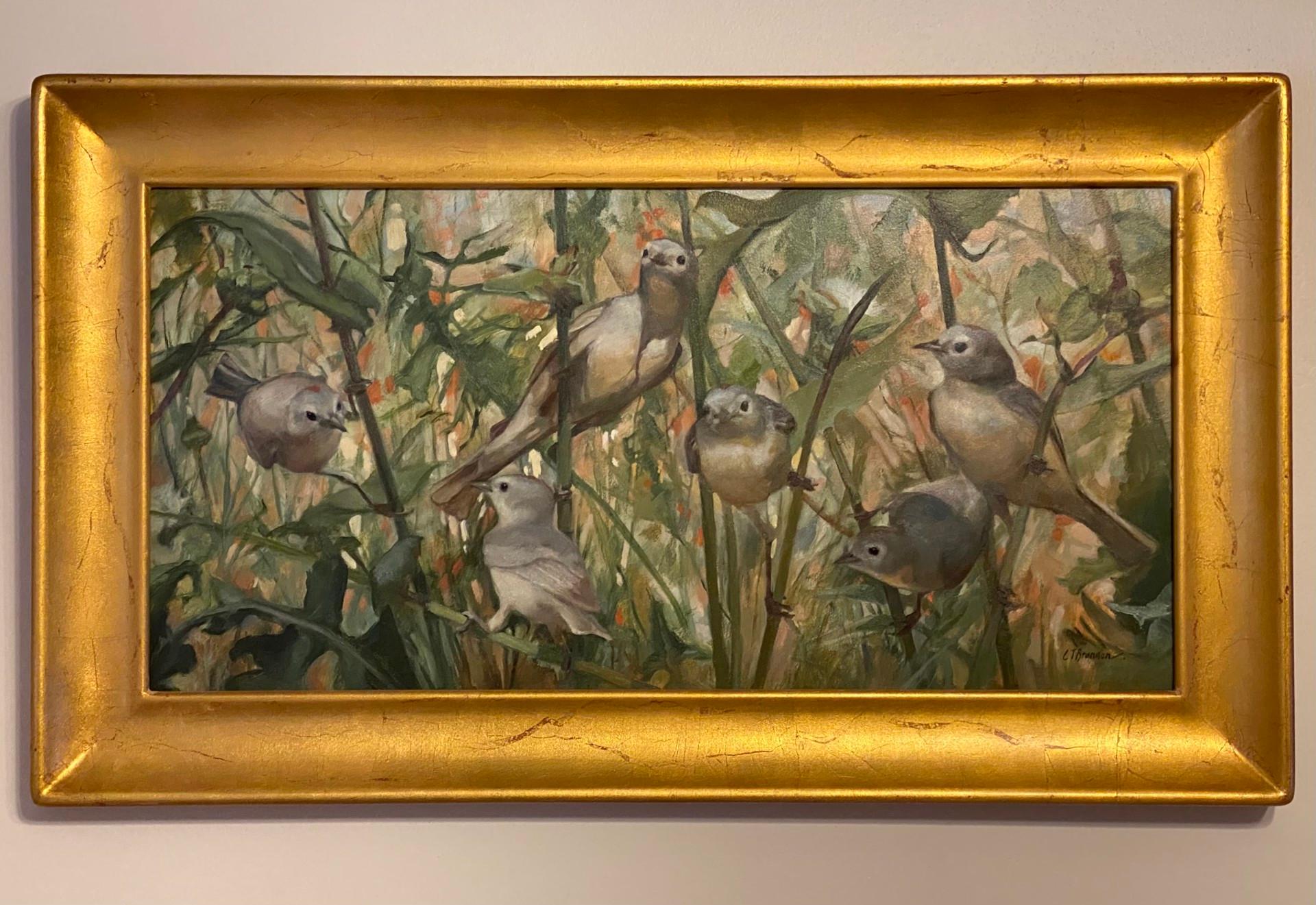 Lucy's Warblers in the Weeds - Painting by Linda Tracey Brandon