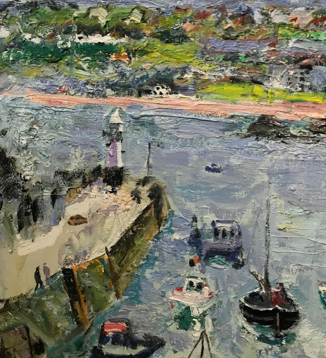 British Linda Weir 'English', St Ives Harbour Cornwall, Oil on Canvas, Painted in 2006