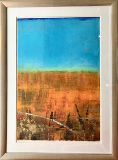 ""Beach Day '1B'" Mixed Media Abstrakt mit kräftigen Blautönen, Kupfer- und Goldakzenten