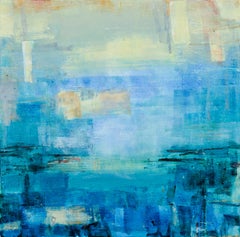 "From A Distance" Abstract with Blues and Sea Greens by Maui Artist