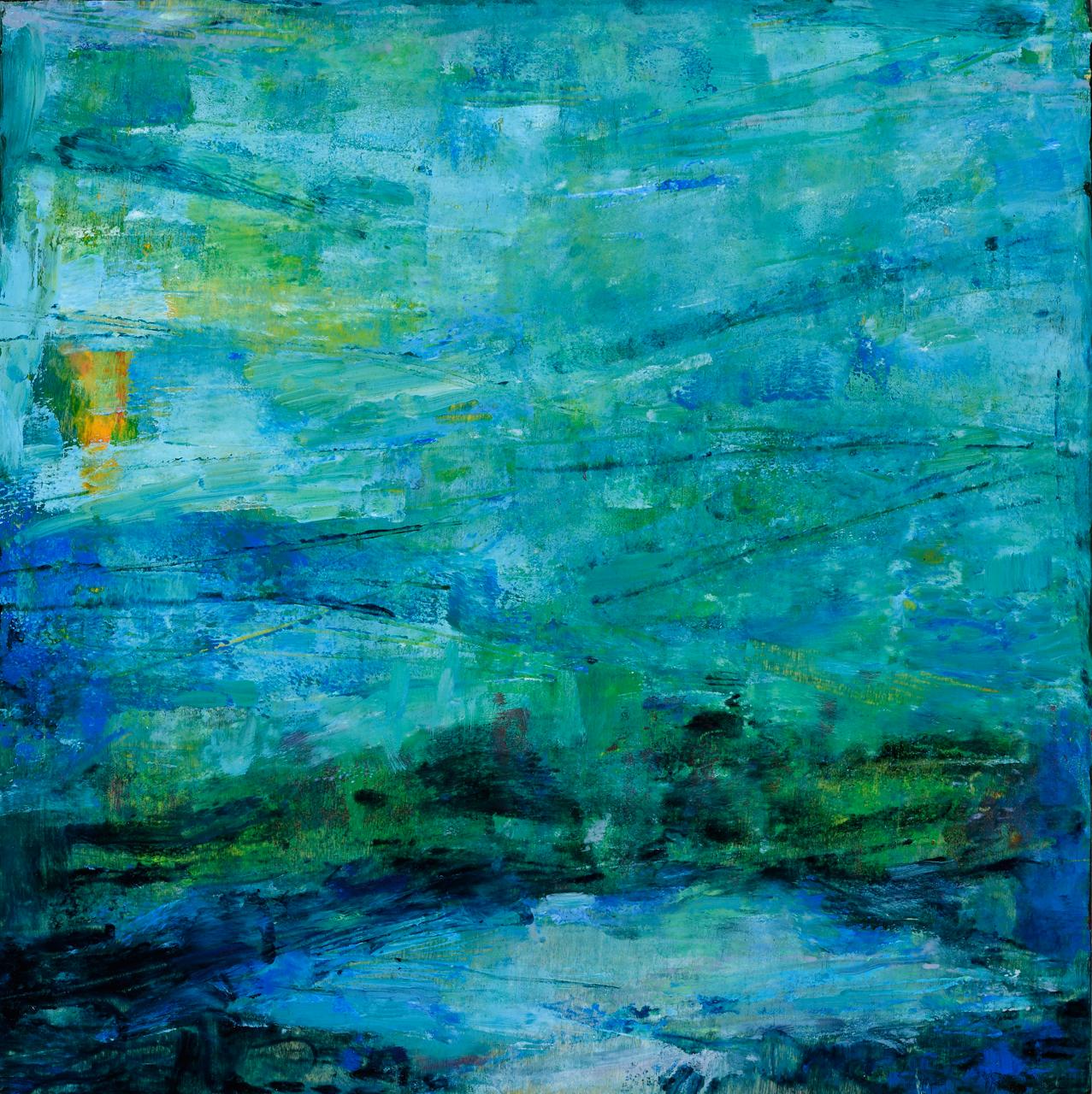 Linda Whittemore Abstract Painting - "Gift of Spirit" Abstract with Blues and Sea Greens by Maui Artist