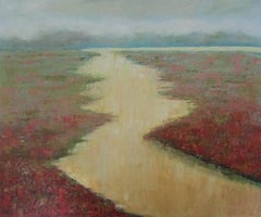 Paysage fluvial abstrait, peinture, huile sur toile