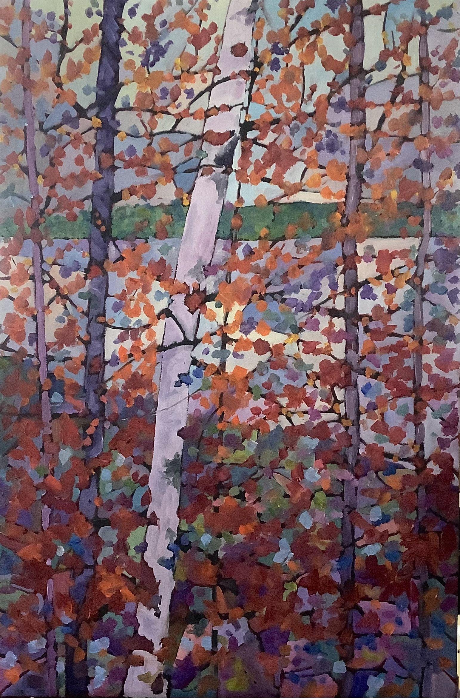 The beautiful fall colours are a delight on Vancouver Island. The sides of the slim canvas are painted so that it can be hung immediately.  :: Painting :: Impressionist :: This piece comes with an official certificate of authenticity signed by the