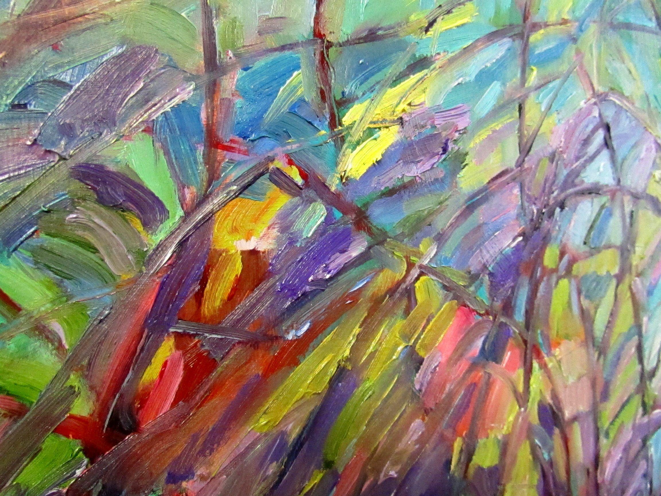 Oltre i rovi, Pittura, Olio su pannello di Wood - Painting Impressionismo di Linda Yurgensen