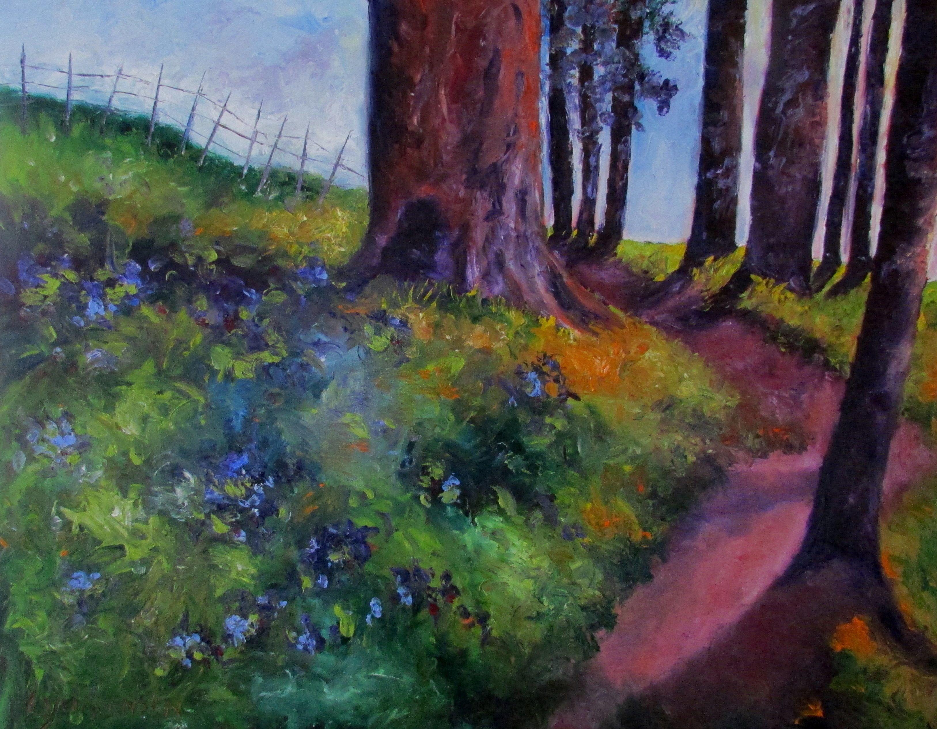 Bluebell Glory, Pittura, Olio su pannello di Wood - Painting di Linda Yurgensen