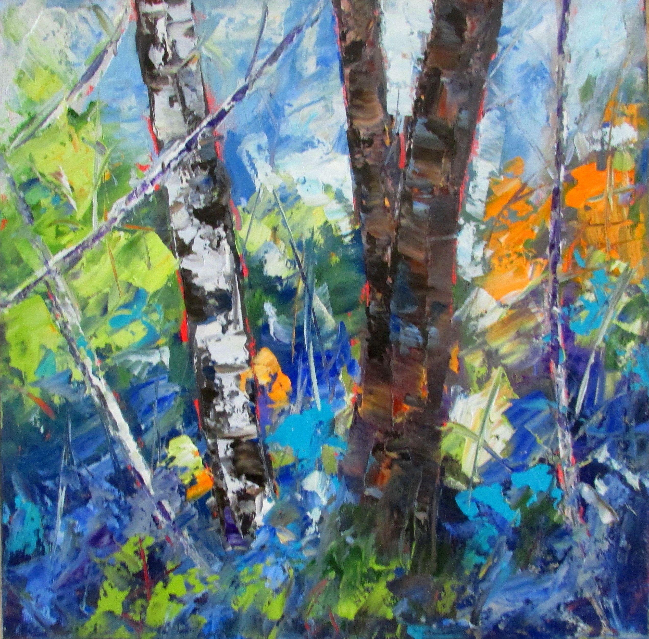 Chunky Trees #1, Gemälde, Öl auf Leinwand