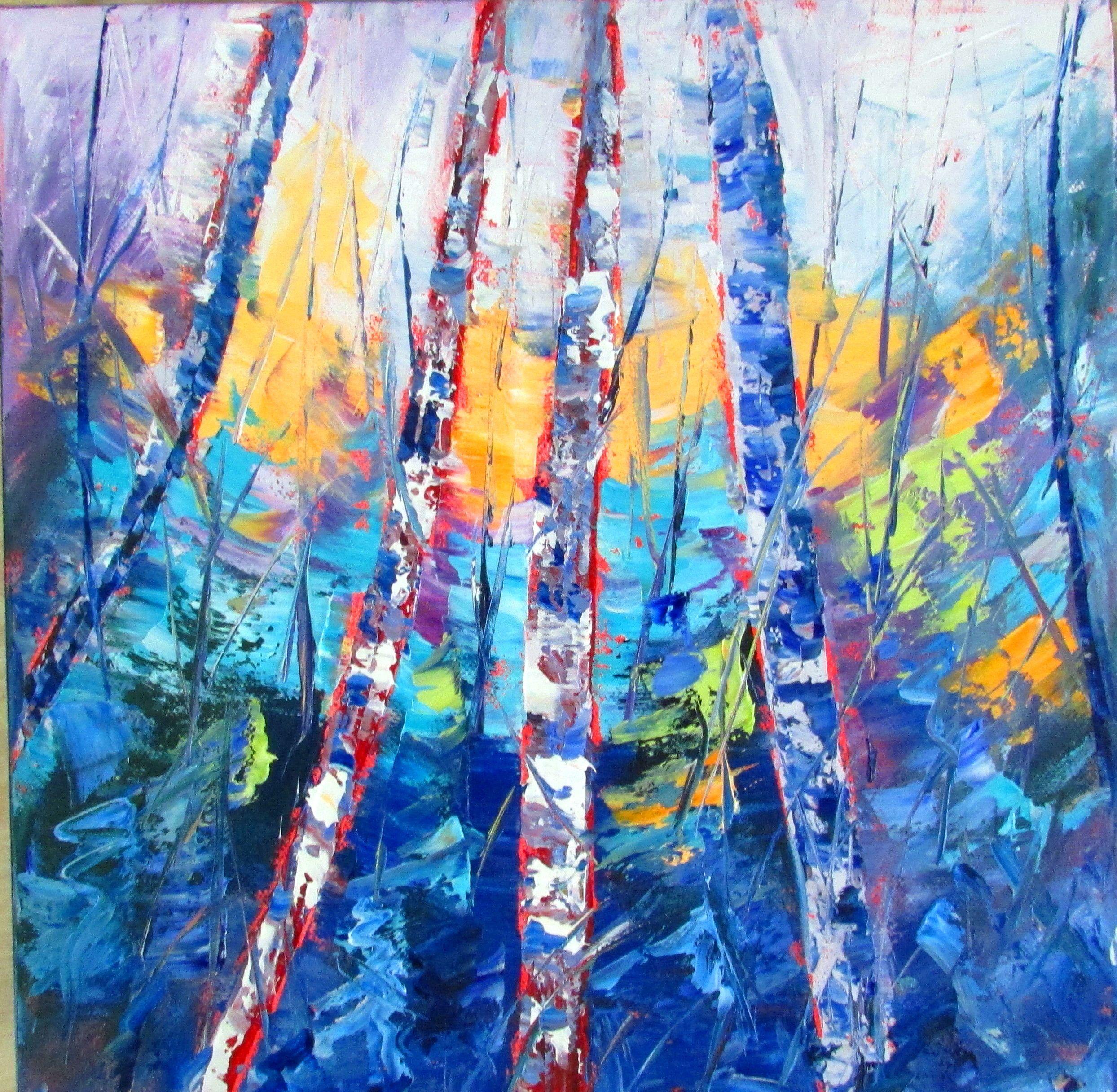 Chunky Trees #2, Gemälde, Öl auf Leinwand – Painting von Linda Yurgensen