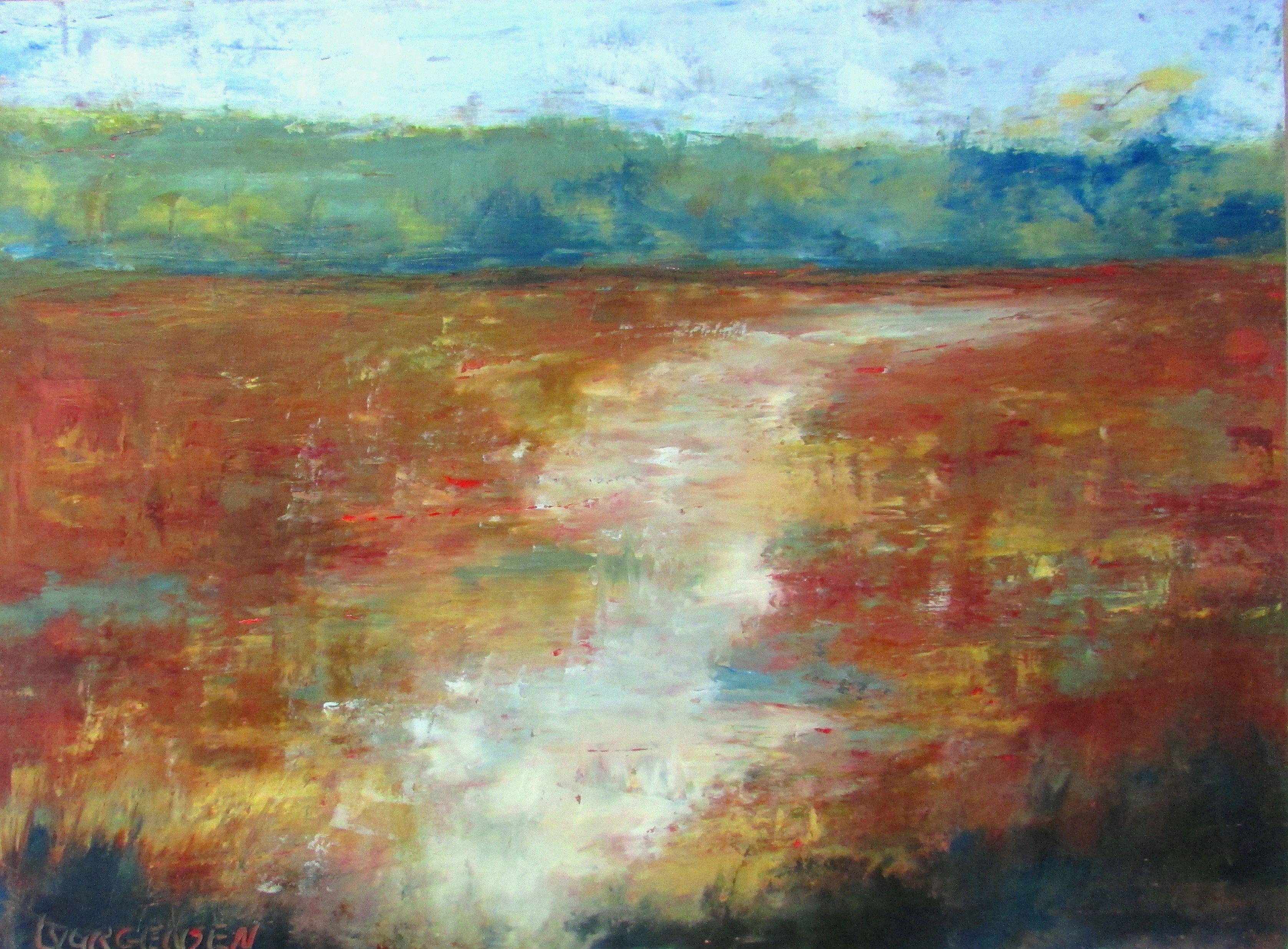 Linda Yurgensen Abstract Painting - Estuary Impressions, Painting, Oil on Wood Panel