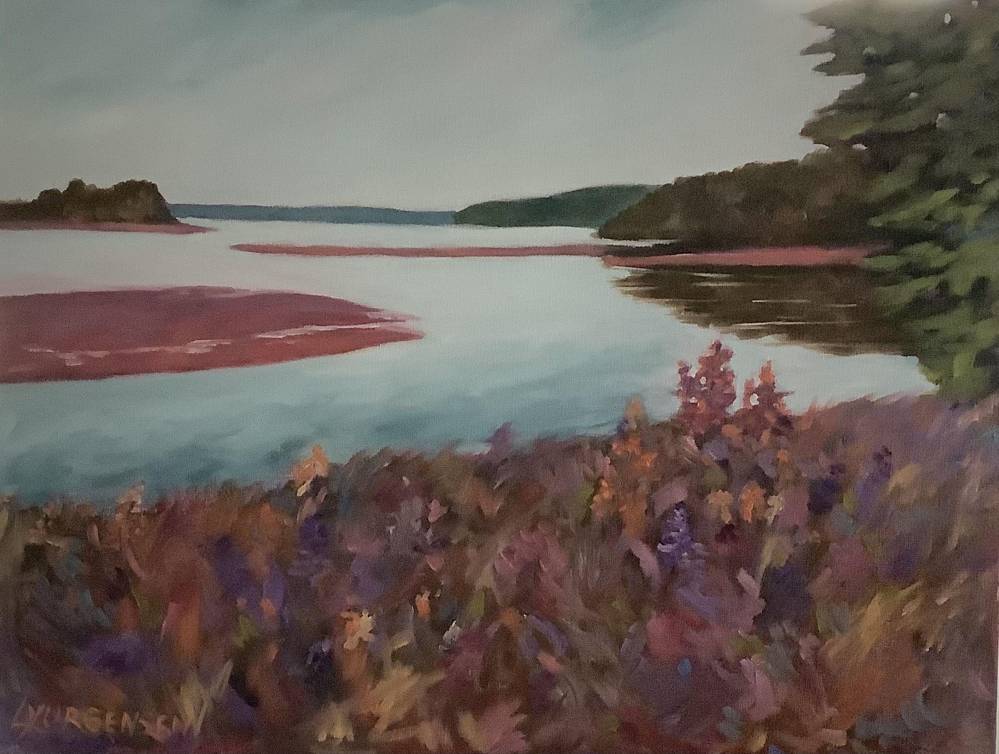 I did an artist residency in Parrsboro, Nova Scotia in the summer and painted this scene many times.  This area sees 40ft tides on a regular basis.  It is quite spectacular. The sides of the slim profile canvas have been painted on this piece. ::