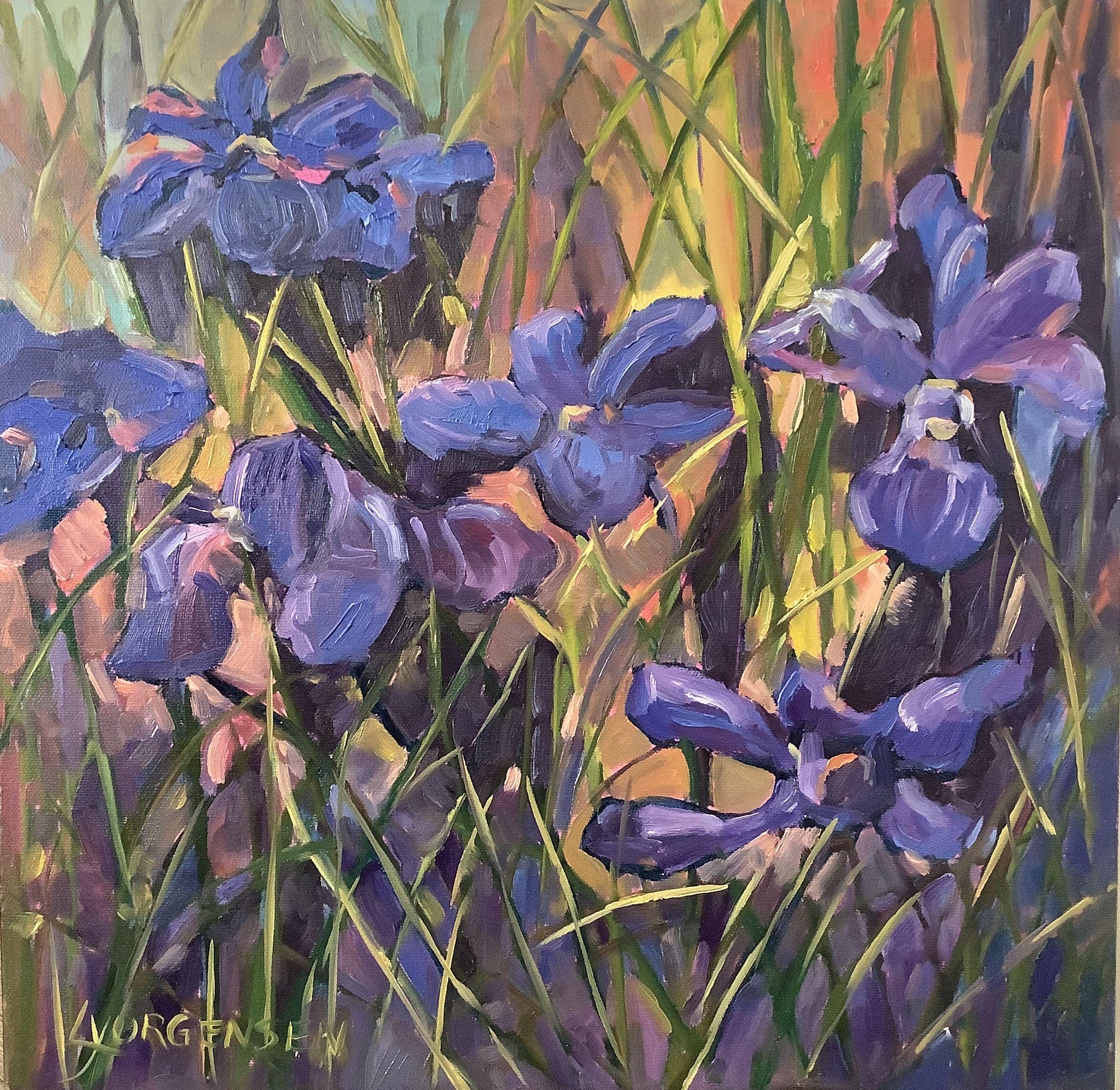 The irises in my garden were extraordinary this past summer and I have high hopes for this year as well.  The colors in the piece are vibrant and there is a lot of texture on the gallery wrapped canvas.  The sides of the canvas have been painted to