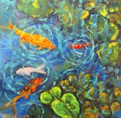Koi-Teich, Gemälde, Öl auf Anderem