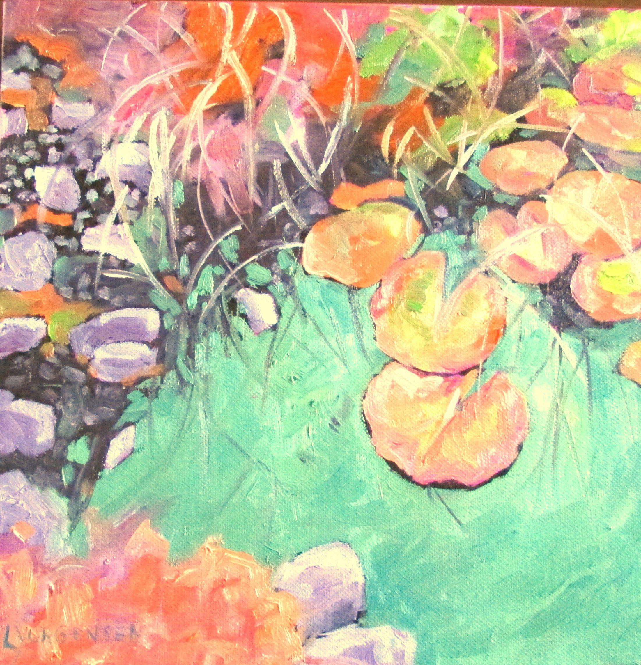 Linda Yurgensen Landscape Painting - Pond Colors #1, Painting, Oil on Canvas