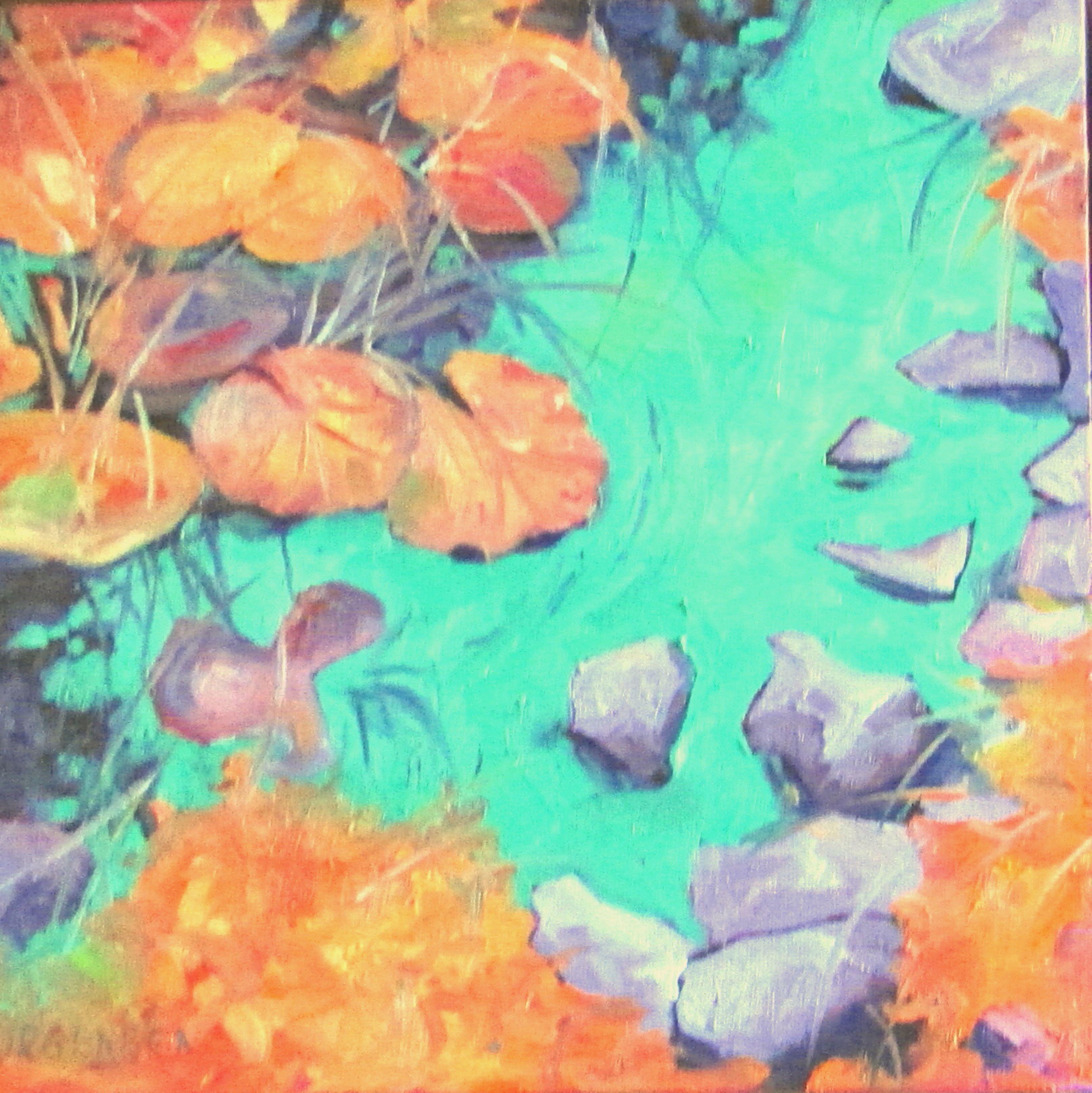 Linda Yurgensen Landscape Painting - Pond Colors #2, Painting, Oil on Canvas