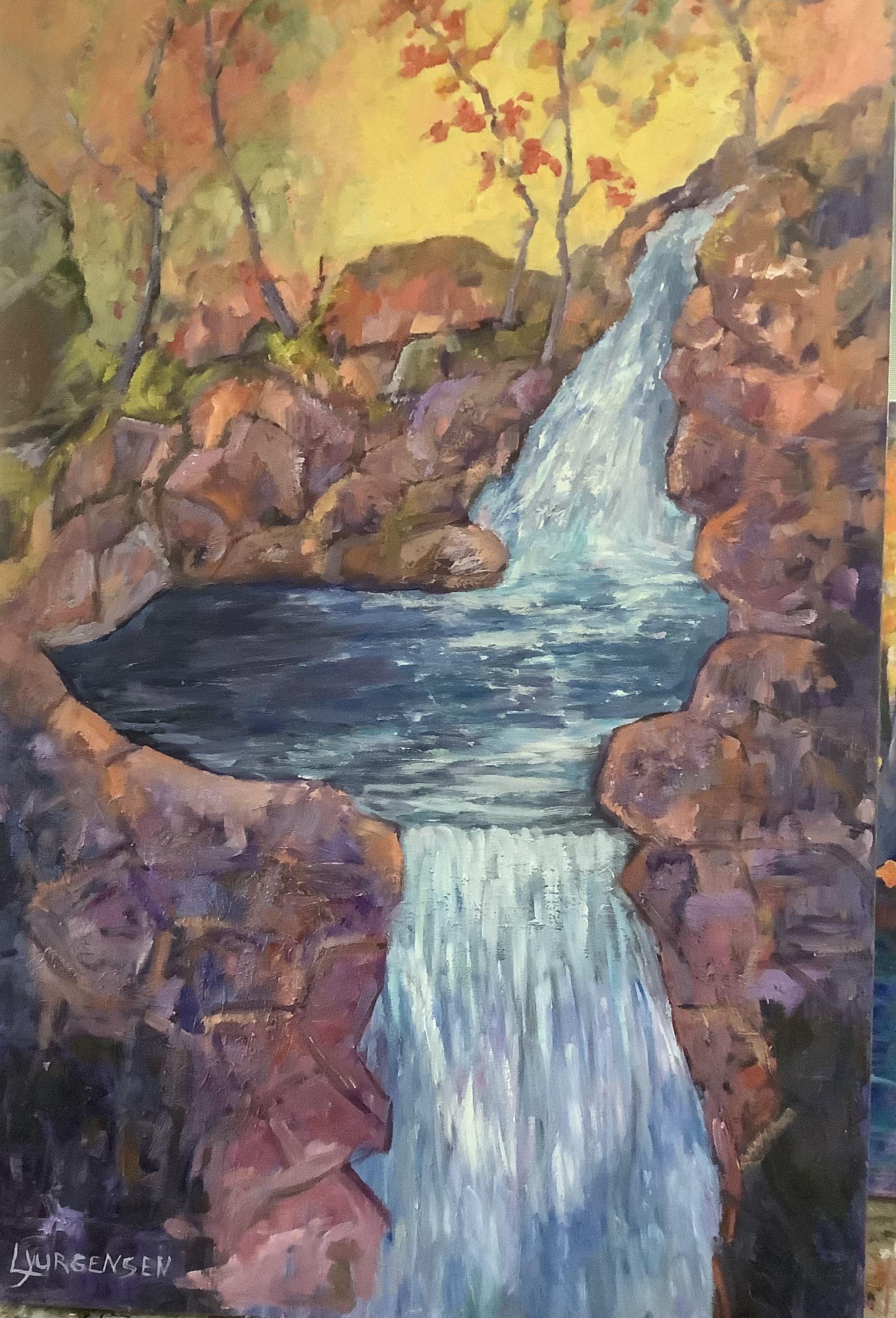 Qualicum Falls, Peinture, Huile sur toile - Painting de Linda Yurgensen