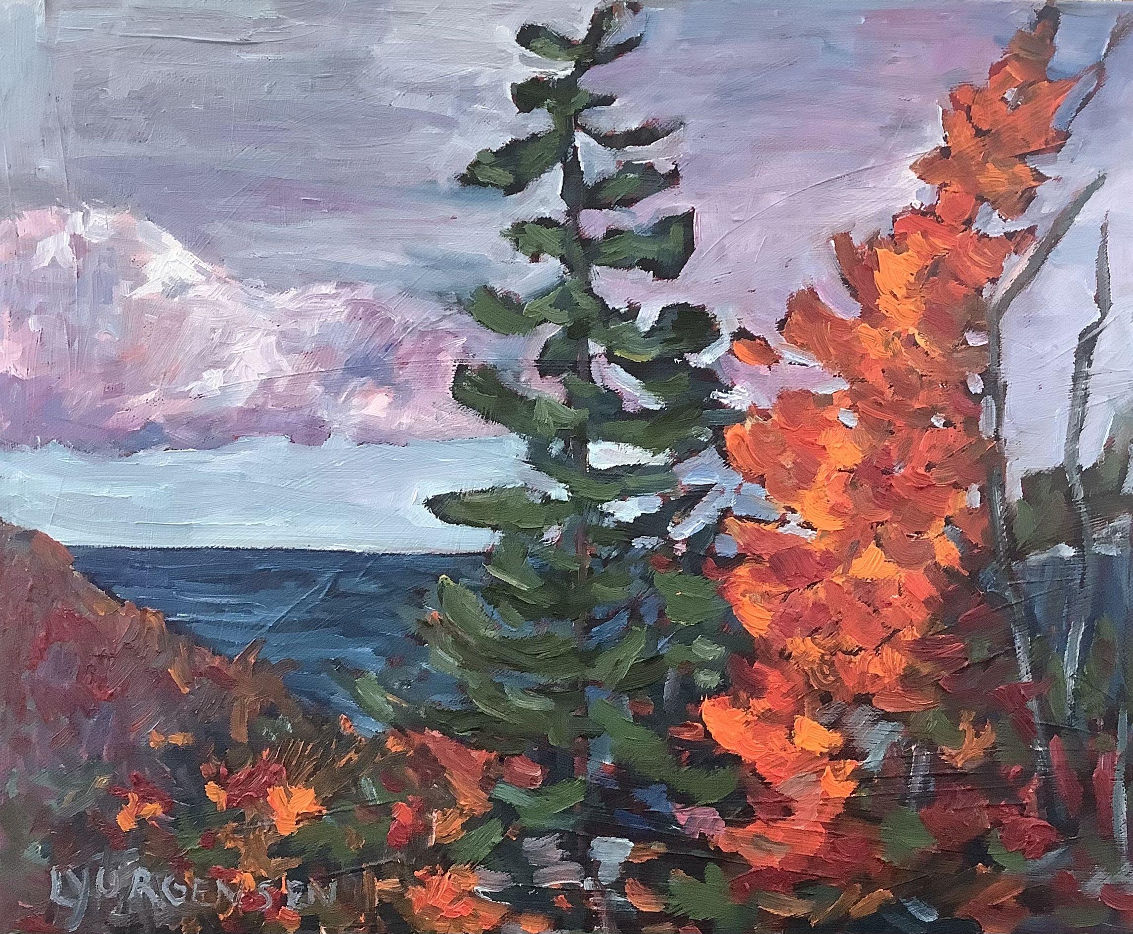 Rosso e blu, Pittura, Olio su tela - Painting di Linda Yurgensen