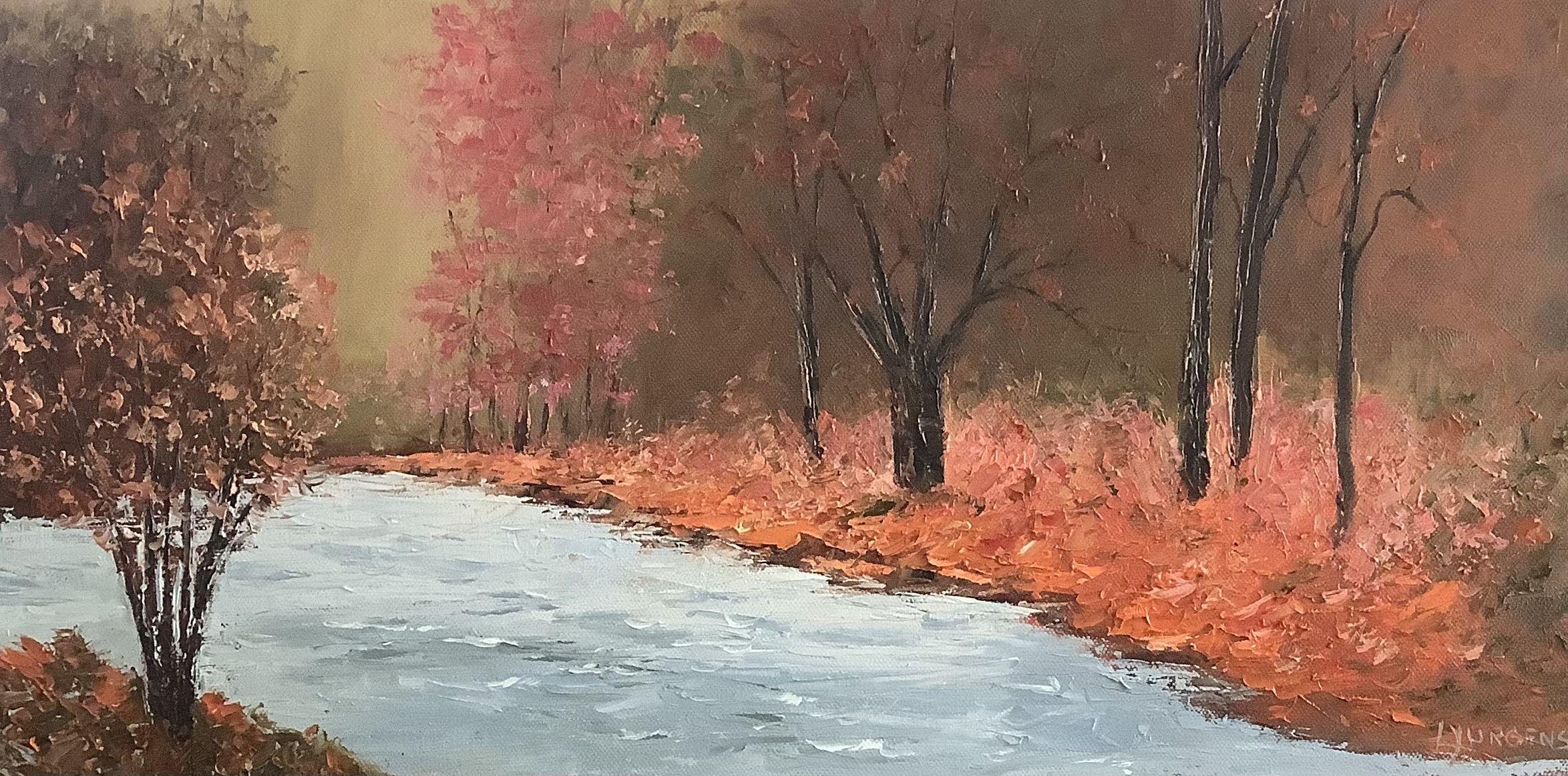 This painting is done completely with a palette knife and oil paint making the surface of the canvas very textural and interesting. The sides of the slim canvas have been painted and the back is wired.  :: Painting :: Impressionist :: This piece