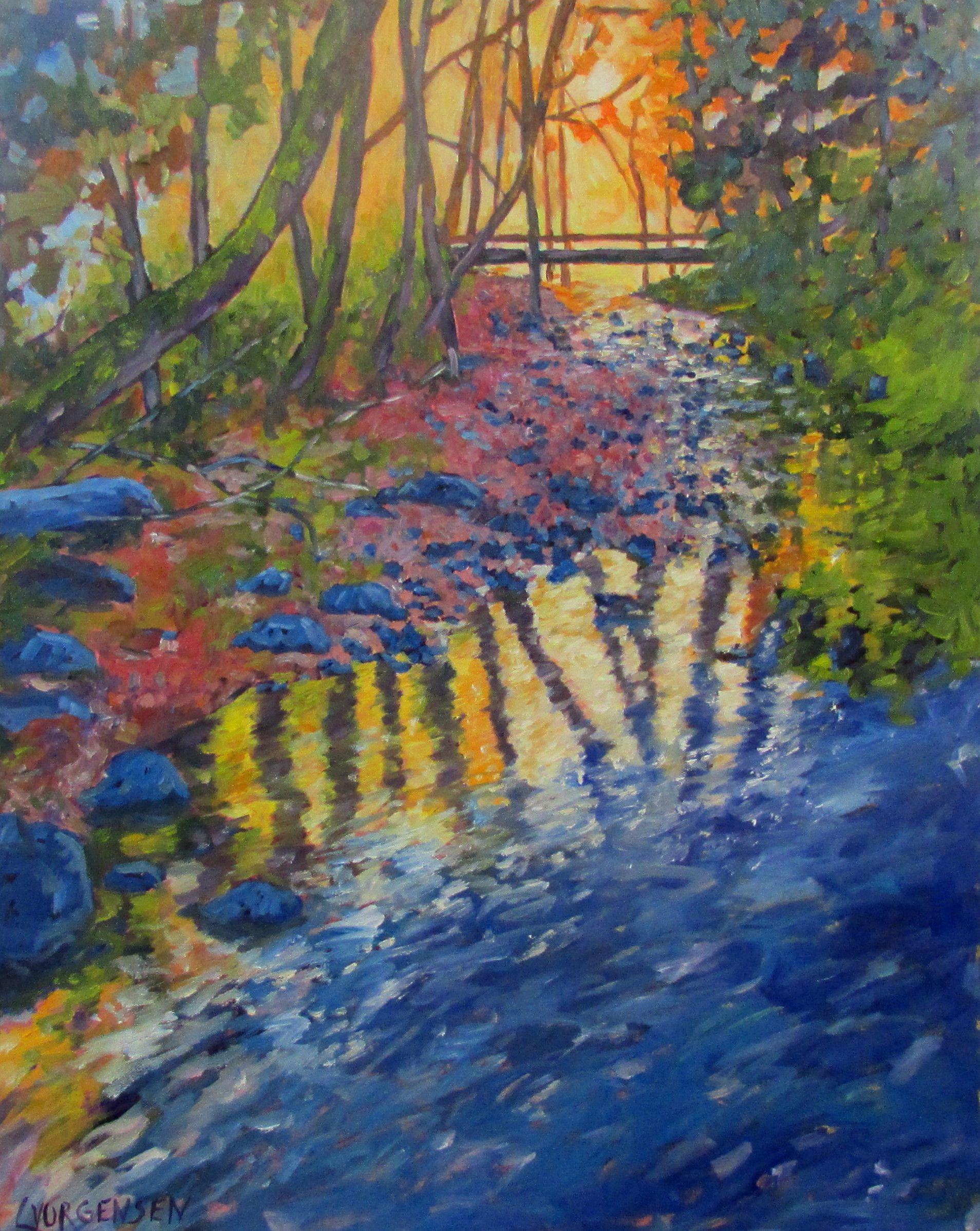 I love walking in the forest in the fall when the colors are spectacular.  I found this scene near to where I live and decided it would make a great painting and companion piece to Riverside #1.  The sides of the gallery wrapped canvas have been