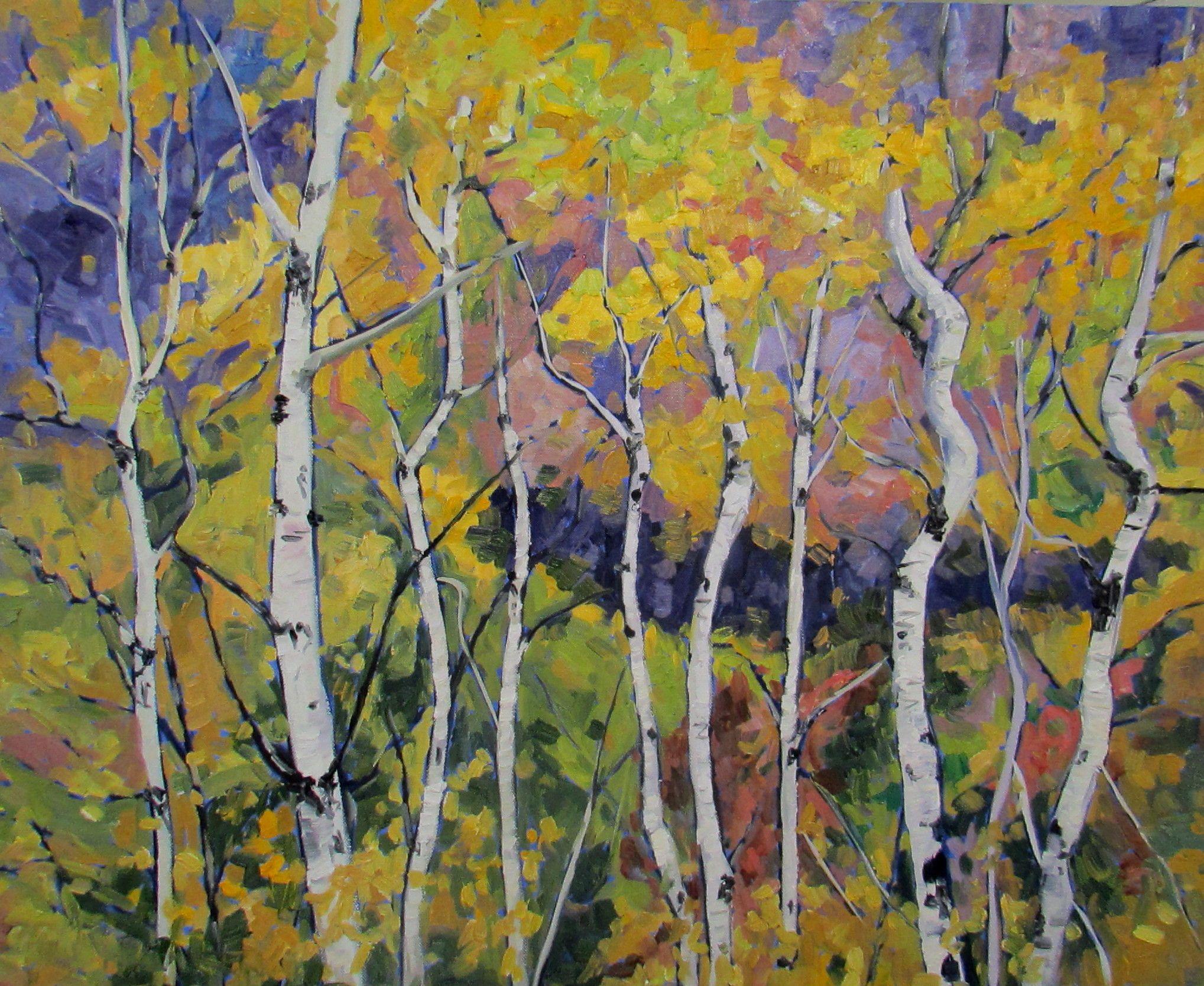 Betulle d'estate, Pittura, Olio su tela - Painting di Linda Yurgensen
