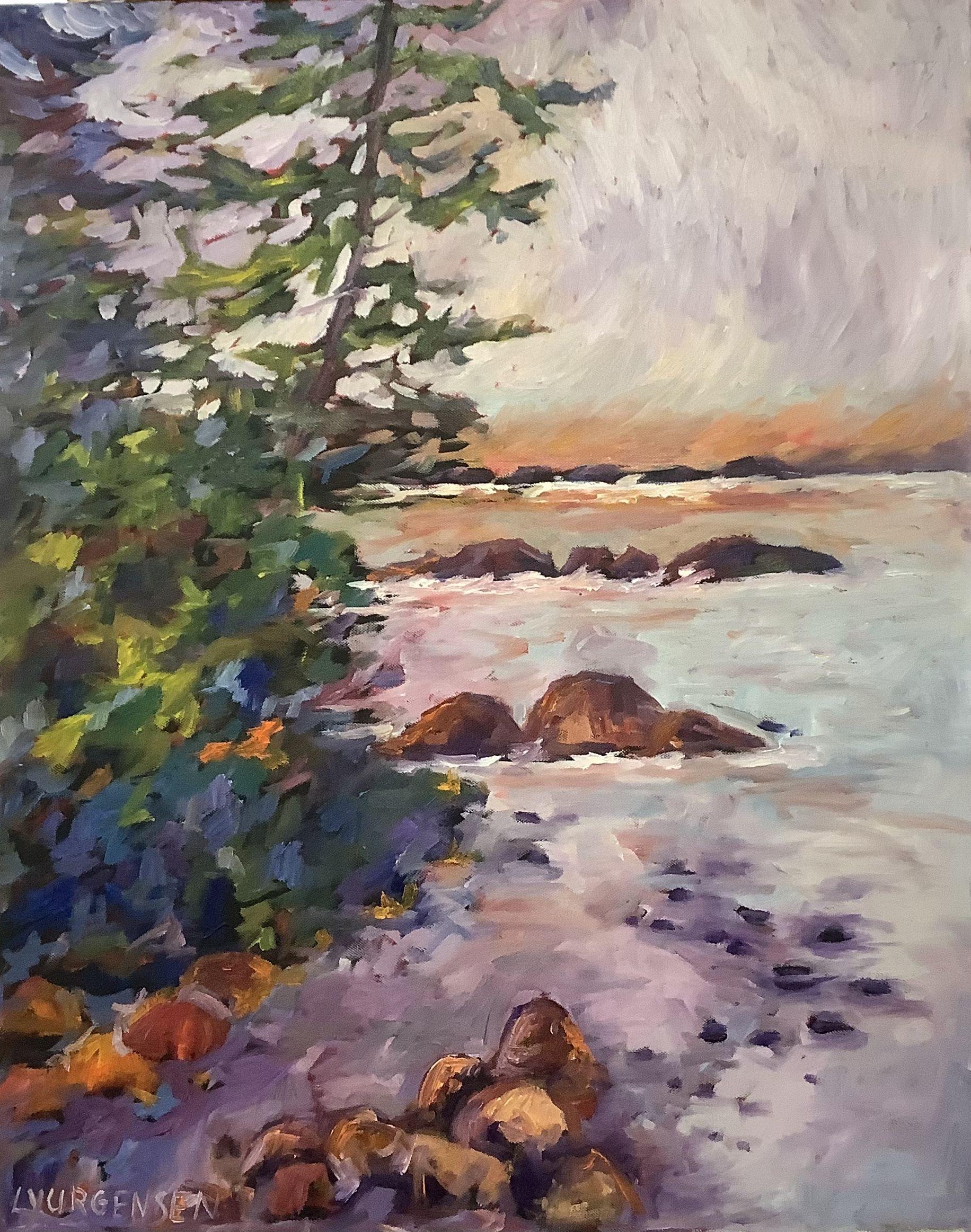 The smells and breezes of a west coast beach are so wonderful. The colours and texture of this painting bring the scene to life.  The sides of the wide canvas are painted and the piece is wired and ready to hang.  :: Painting :: Impressionist ::